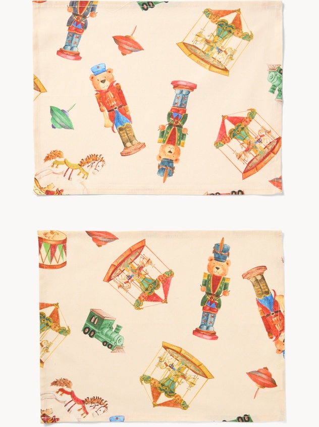 Set di 2 tovagliette in panama di puro cotone con stampa natalizia