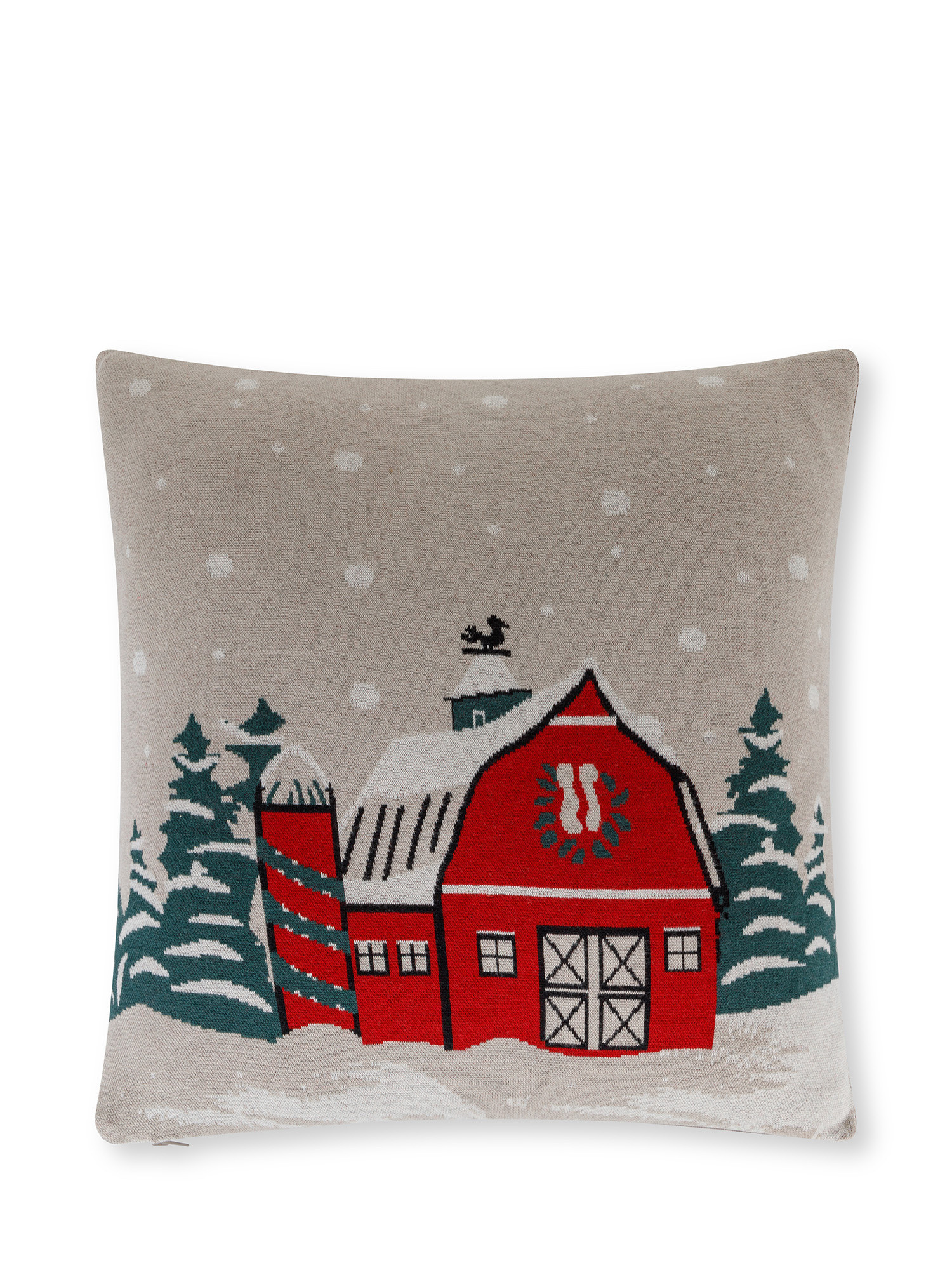 Jacquard knit cushion with house 45x45 cm, Multicolor, large image number 0