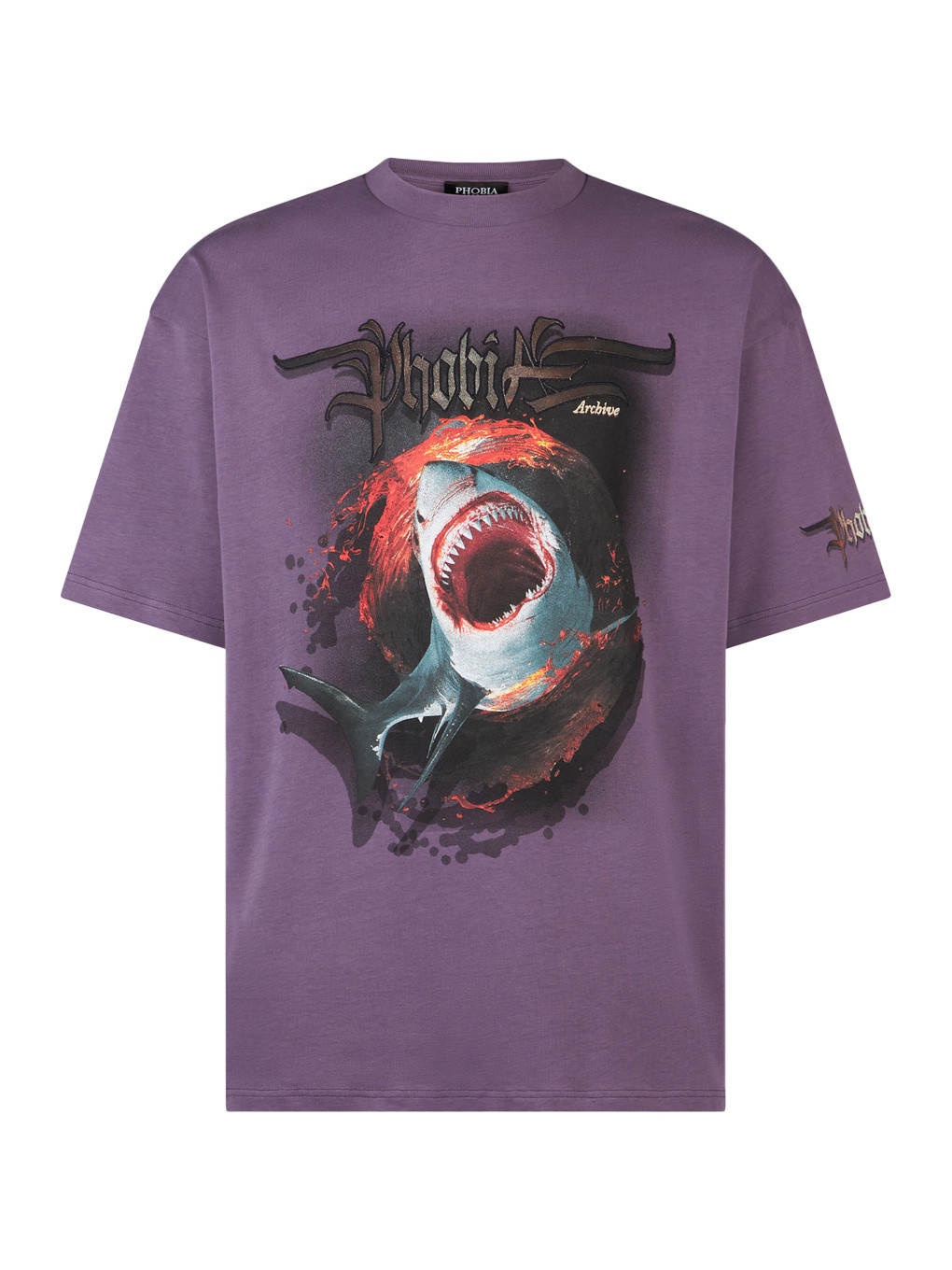 Phobia - Cotton T-shirt with shark print, Purple, large image number 0