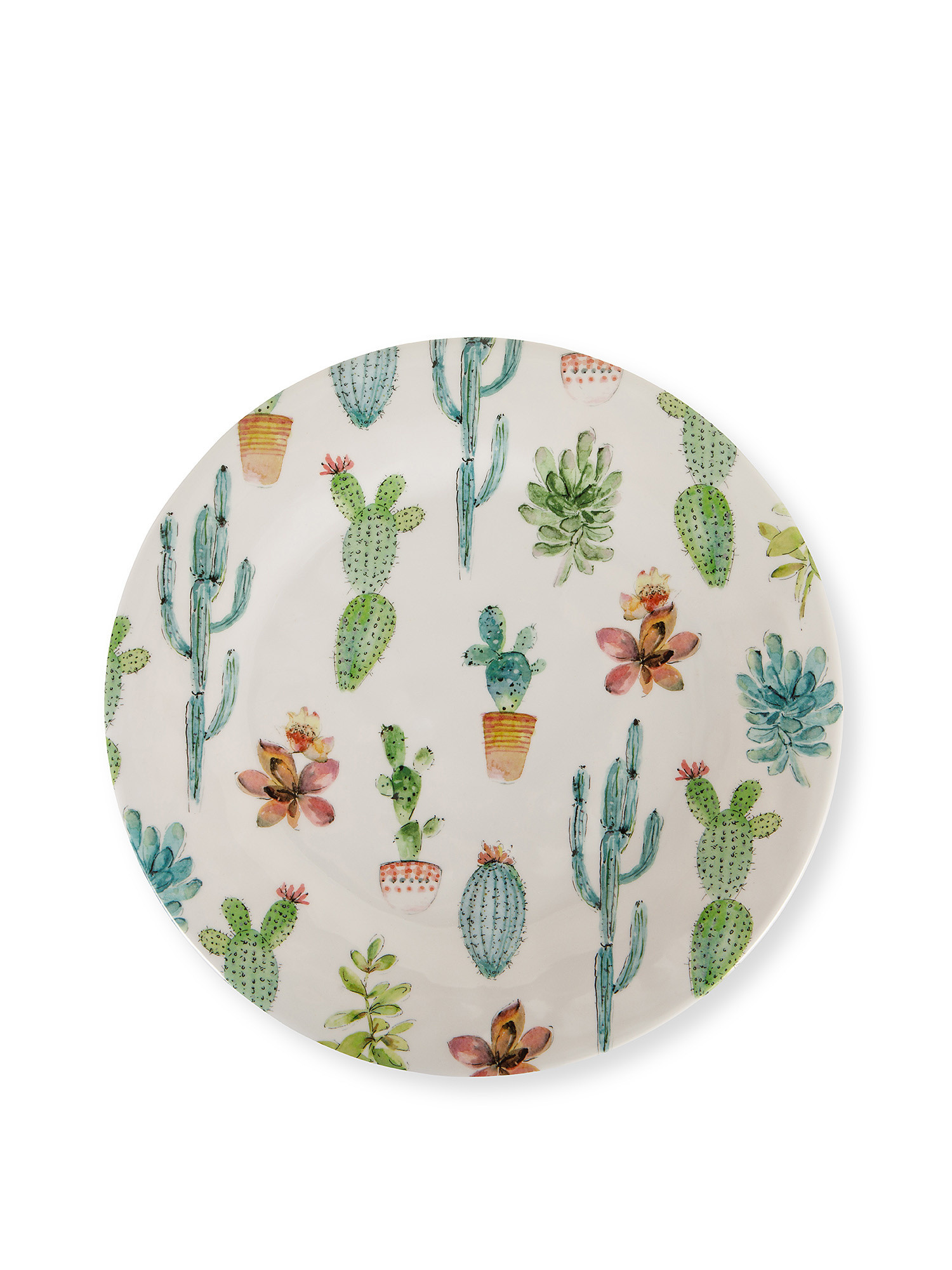 Melamine dinner plate with cactus motif, White, large image number 0