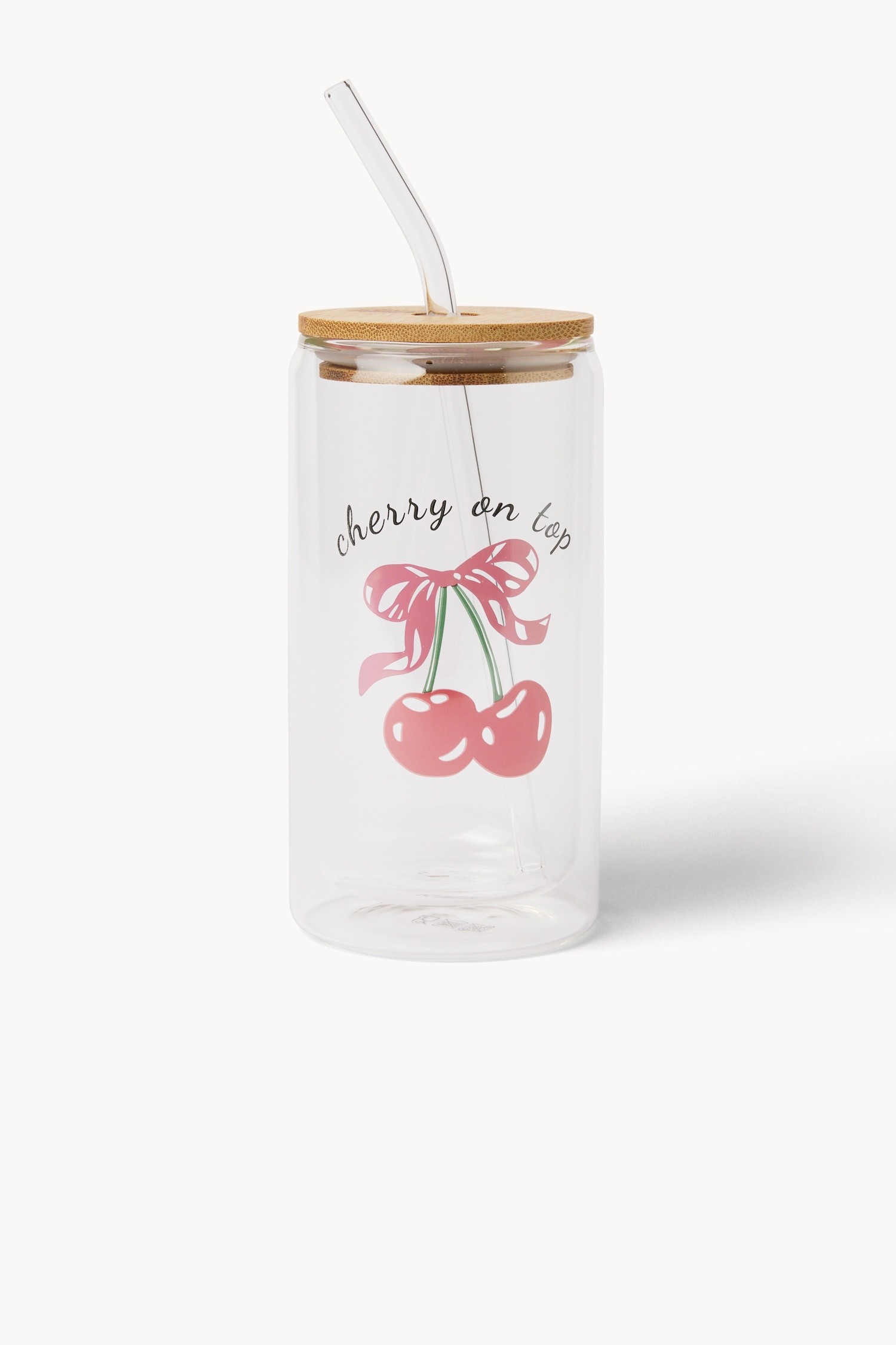 Glass mug with cherry motif - Discounted Price, Transparent, large image number 0