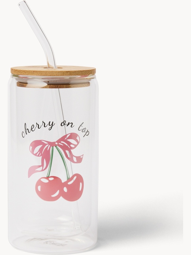 Glass mug with cherry motif - Discounted Price