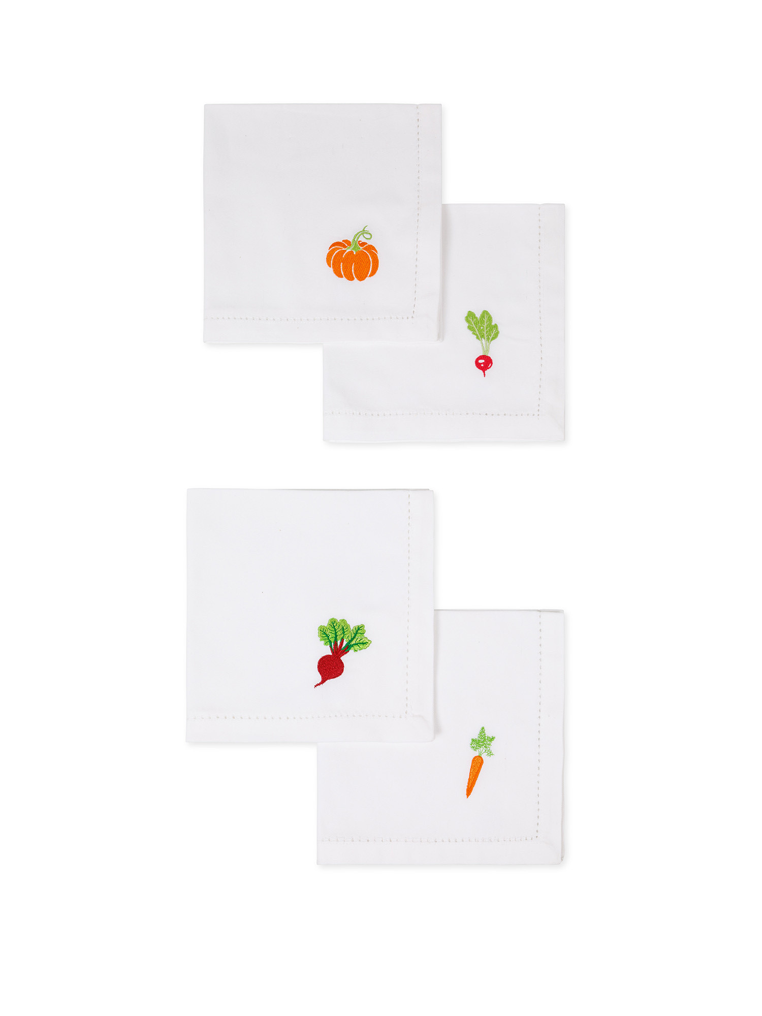 Set of 4 cotton napkins with vegetables embroidery, White, large image number 0