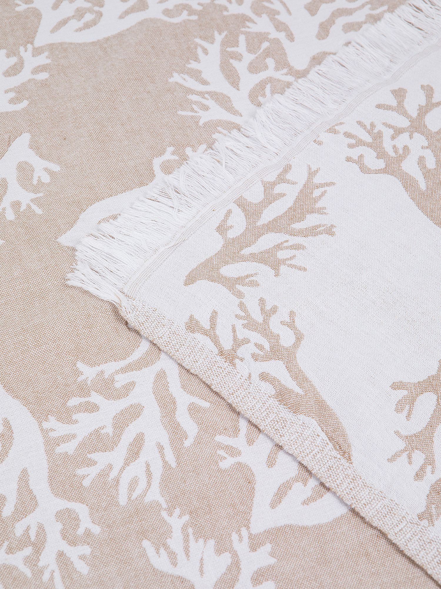 Coral motif cotton hammam towel, Beige, large image number 1