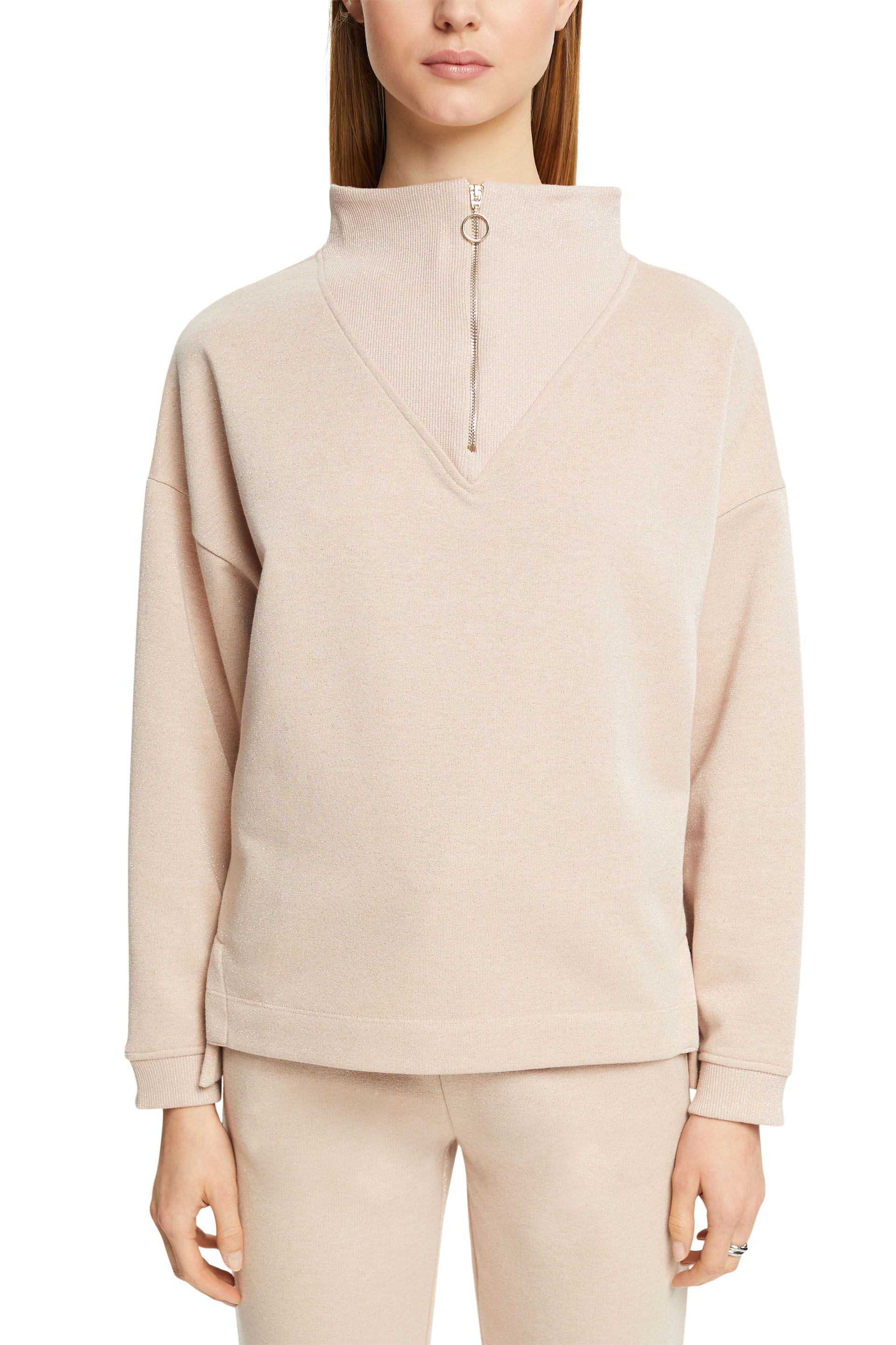 Esprit - Oversized sweatshirt with glitter effect in cotton blend, Natural, large image number 1