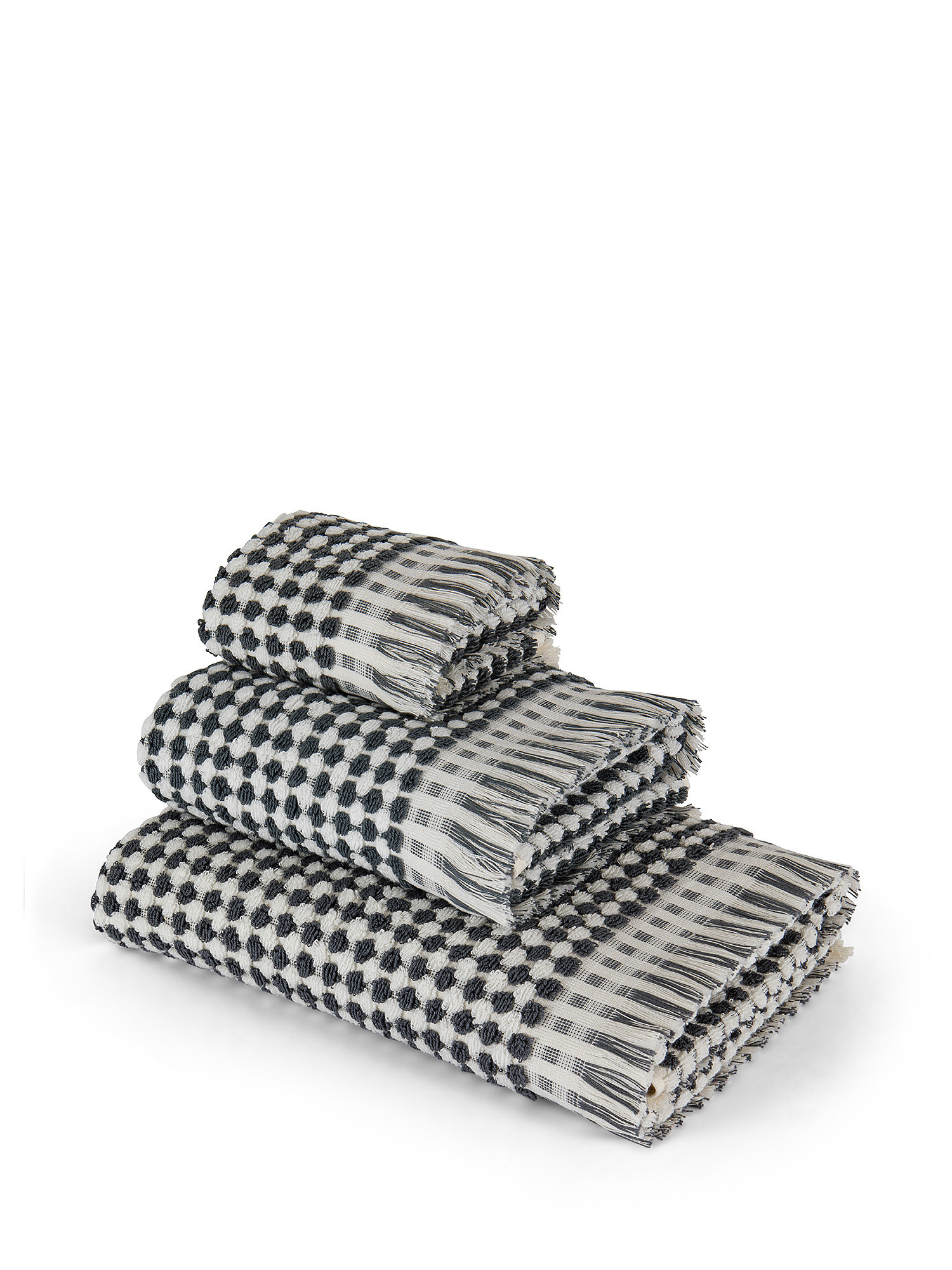 Thermae check weave towel in 100% cotton terry, White Black, large image number 0