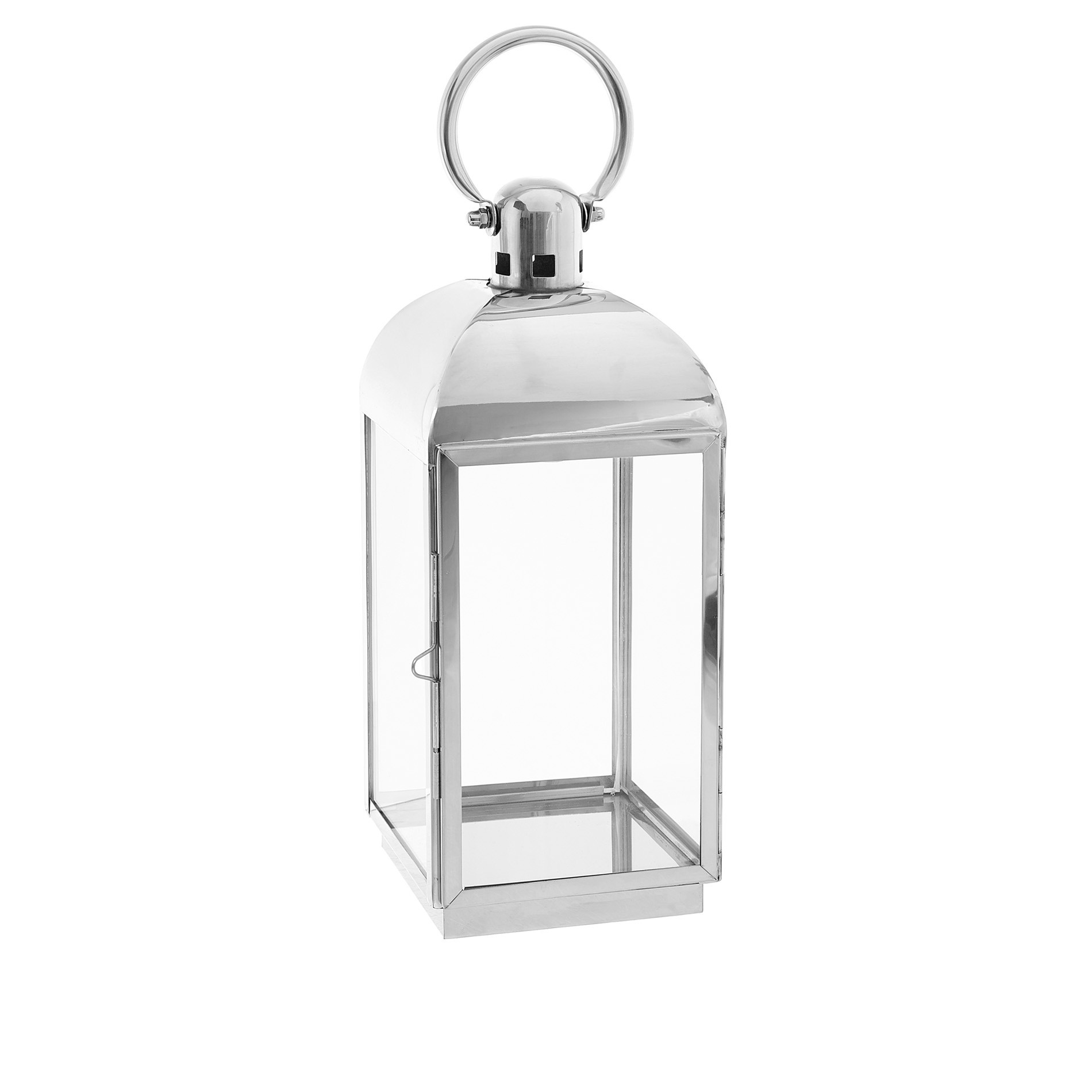 Lanterna vetro e metallo cromato, Grigio argento, large image number 0
