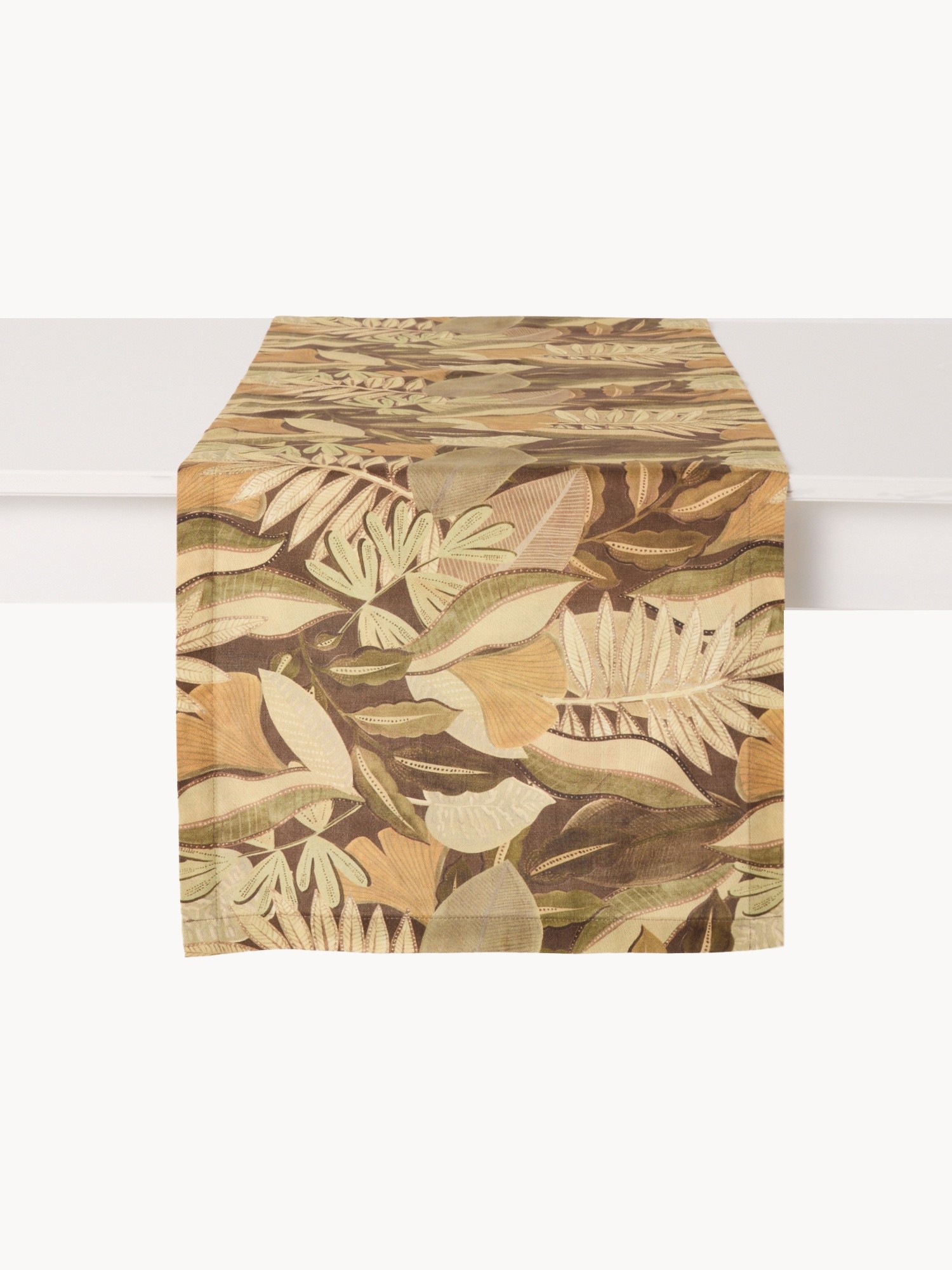 Cotton panama table runner with foliage print, Brown, large image number 1
