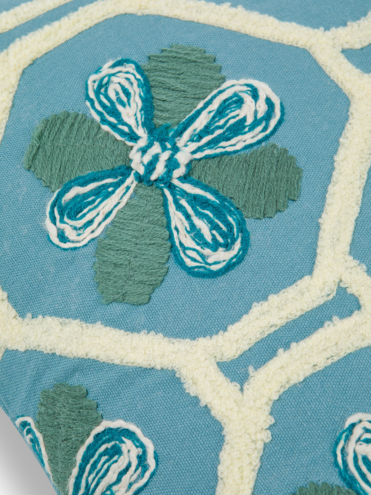 Cuscino ricamato con motivo maiolica 45x45cm, Azzurro, large image number 2