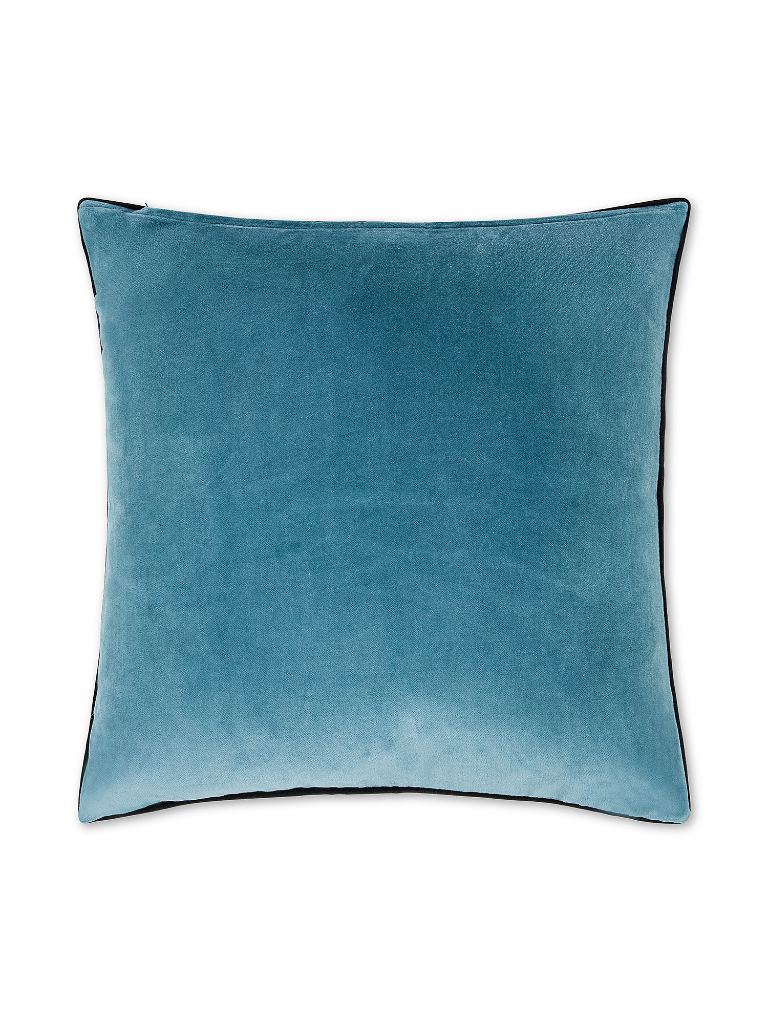 Cuscino 45x45 cm in velluto double face con piping a contrasto, Blu, large image number 0