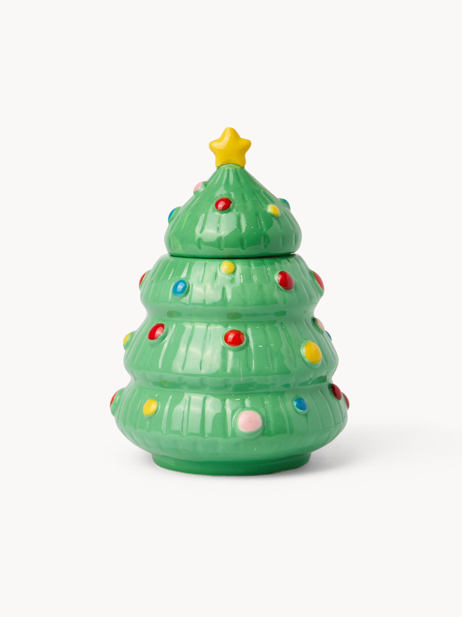 Biscottiera in ceramica a forma di albero di Natale, Verde, large image number 0