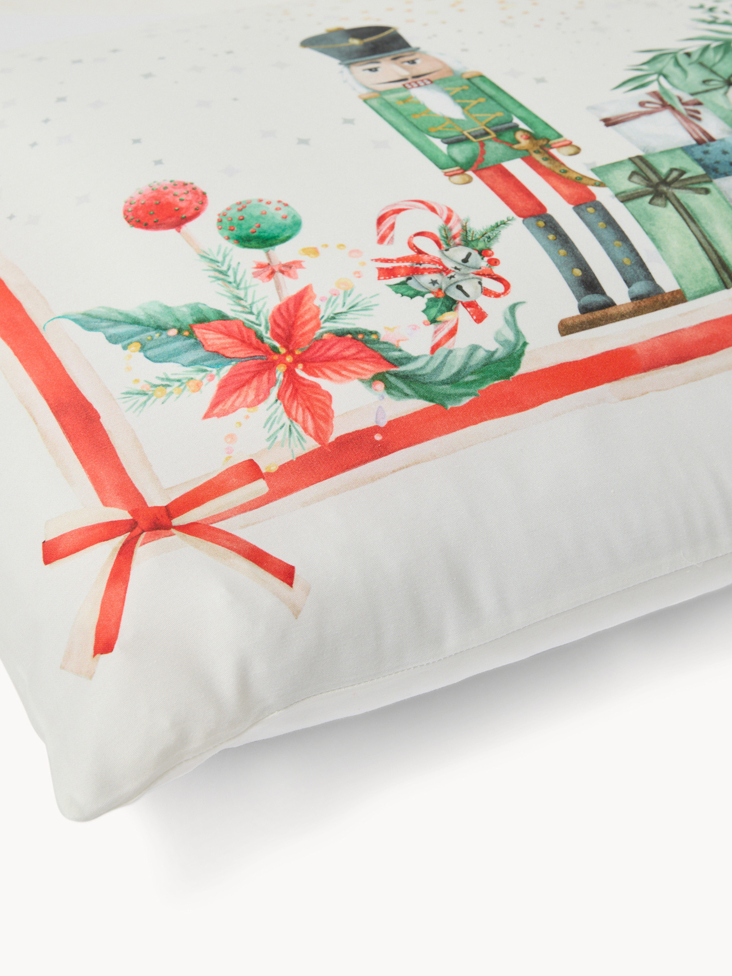 Set 2 federe in cotone stampa natalizia by Tessiture Randi, Bianco, large image number 1