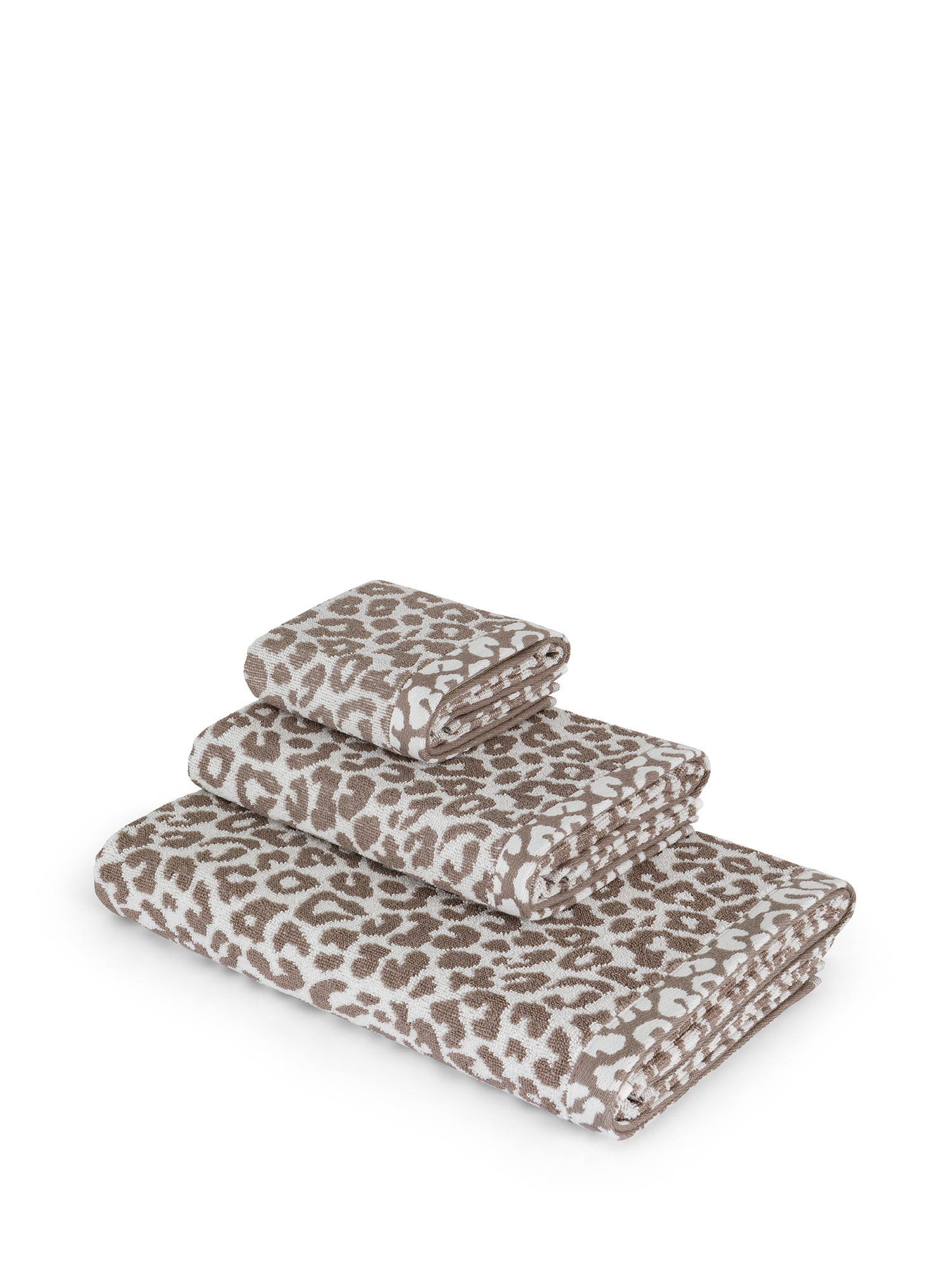 Asciugamano in spugna di cotone jacquard motivo animalier, Beige, large image number 0