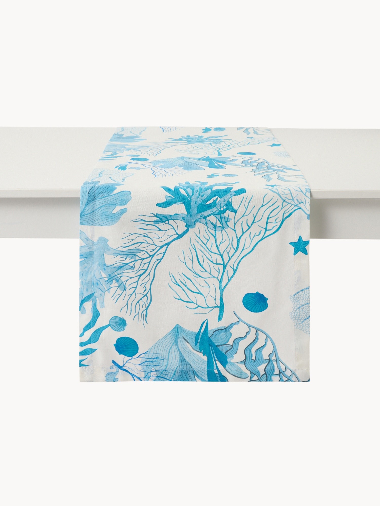 Panama Cotton Table Runner with Marine Print - Introductory Price, White / Blue, large image number 0