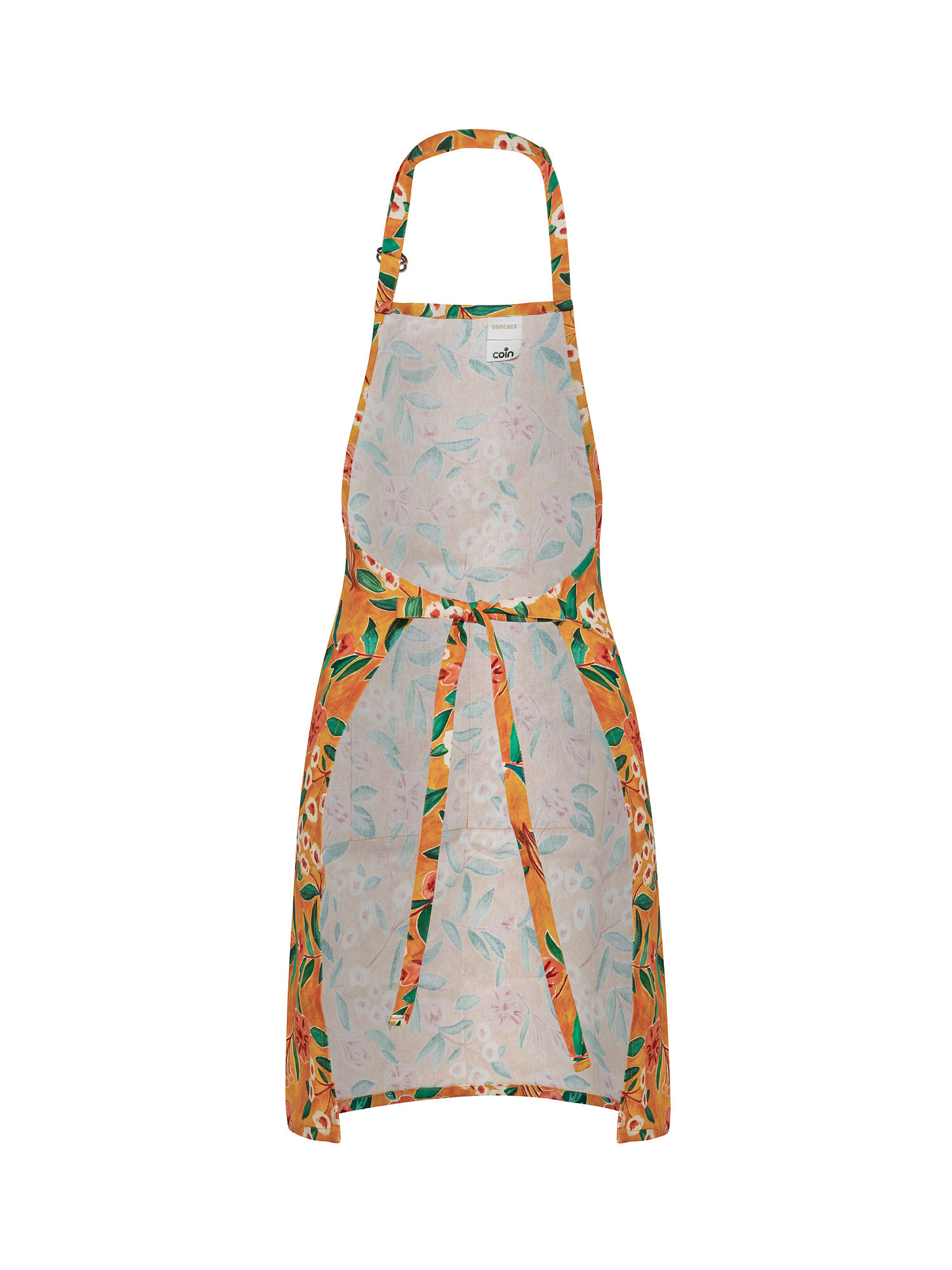 Kitchen apron in 100% cotton with digital floral print, Orange, large image number 1