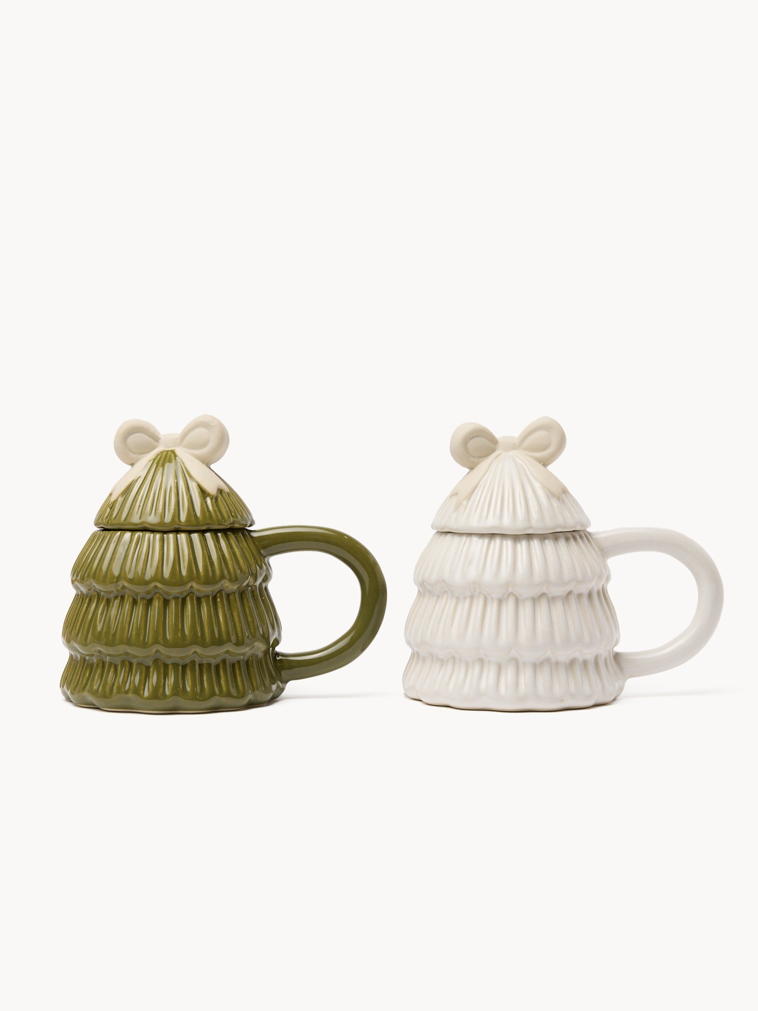 Stoneware mug shaped like a Christmas tree, Bianco/Verde, large image number 0