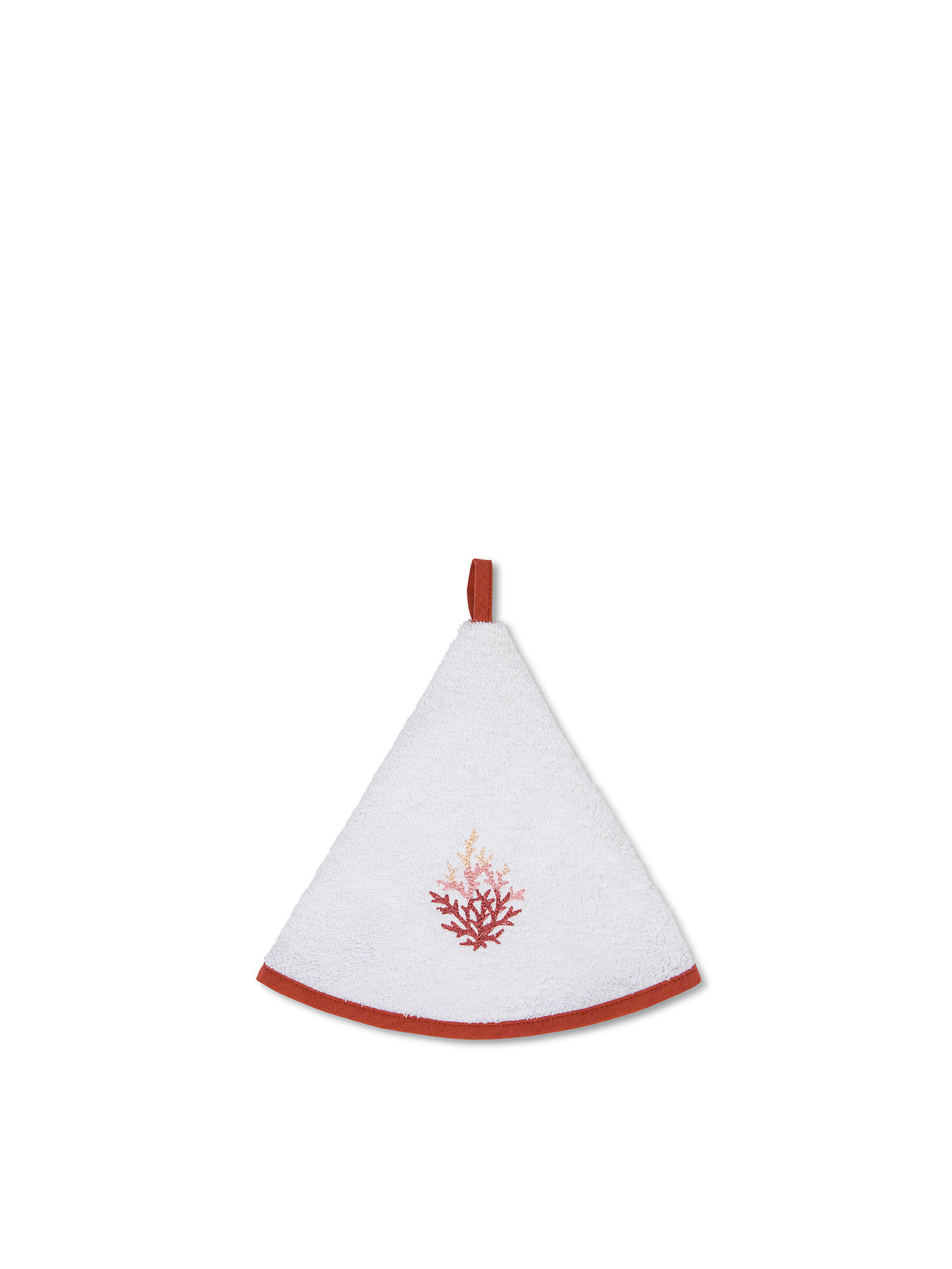 Round tea towel with embroidery., White Red, large image number 0