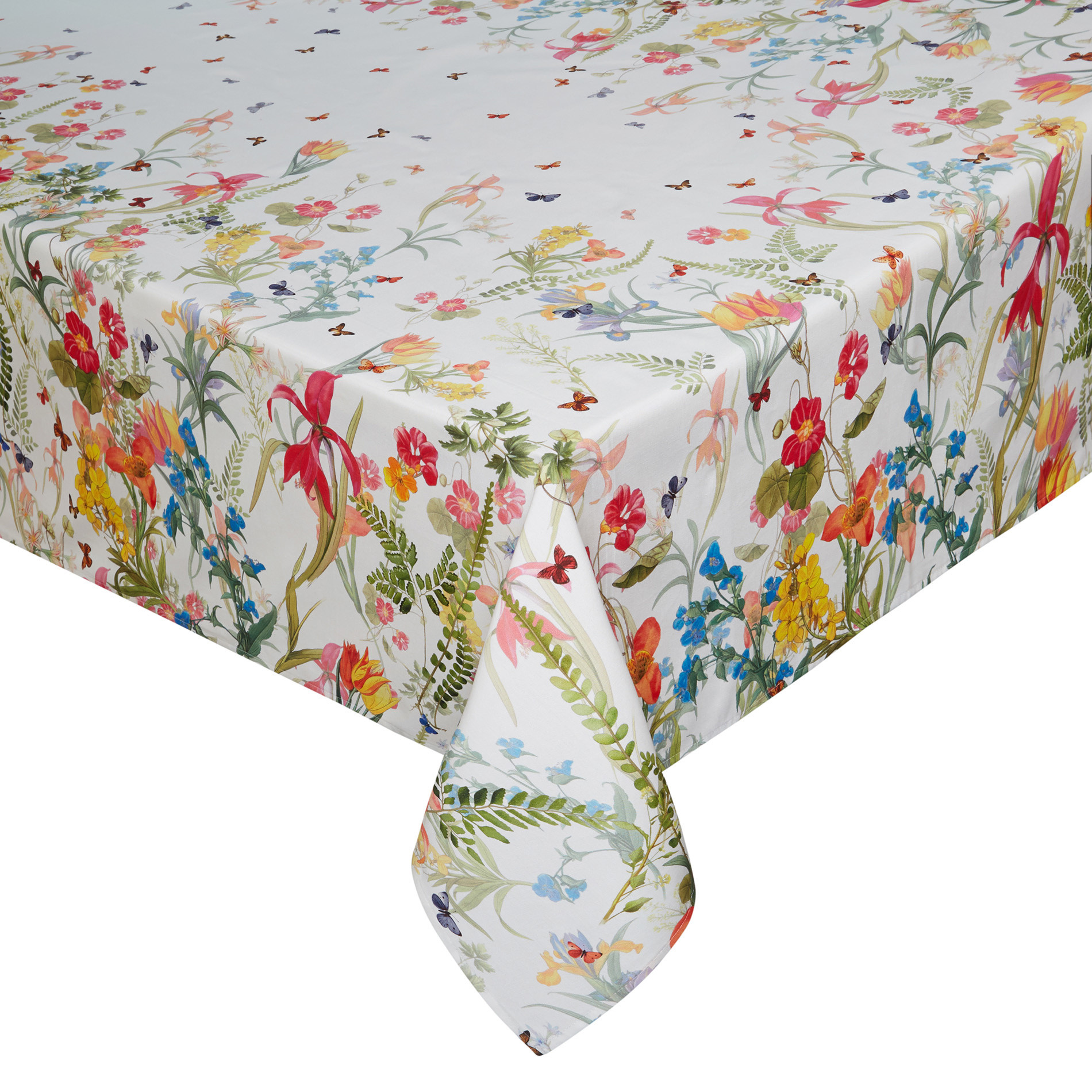 Floral tablecloth in 100% cotton, White/Multicolor, large image number 0