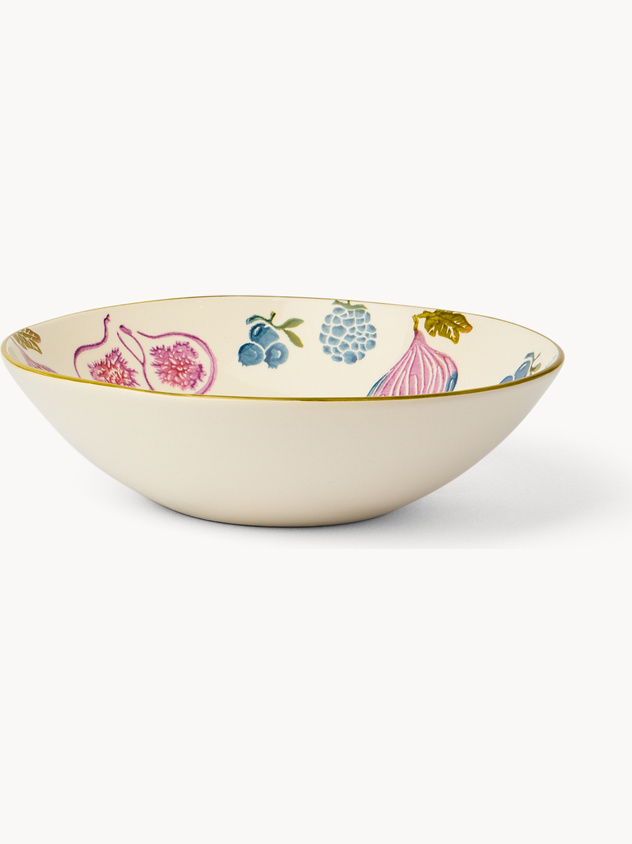 Ceramic salad bowl with hand-painted fig motif
