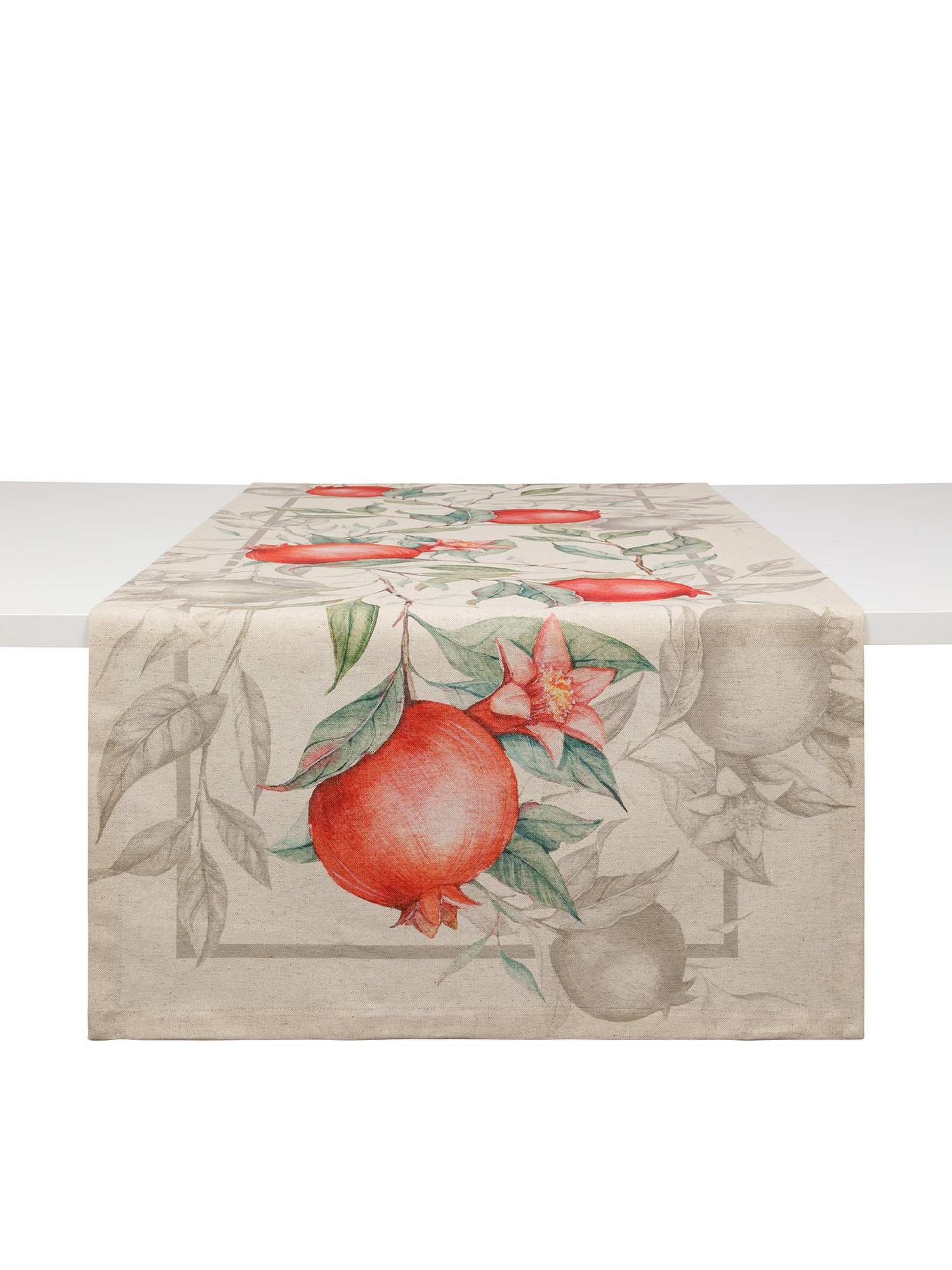 Cotton drill runner with pomegranate motif by Tessitura Randi, White, large image number 0