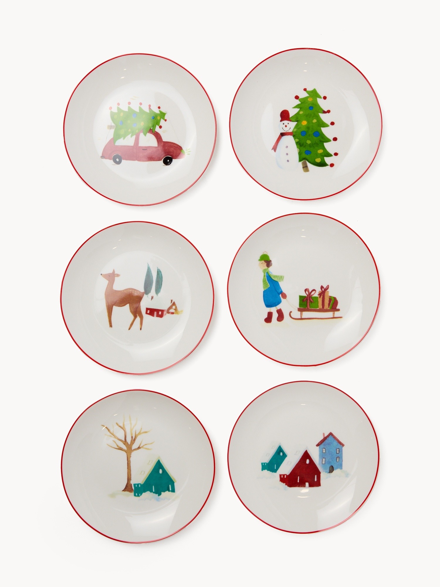 Set of 6 new bone china bread plates with Christmas motifs, Multicolor, large image number 0