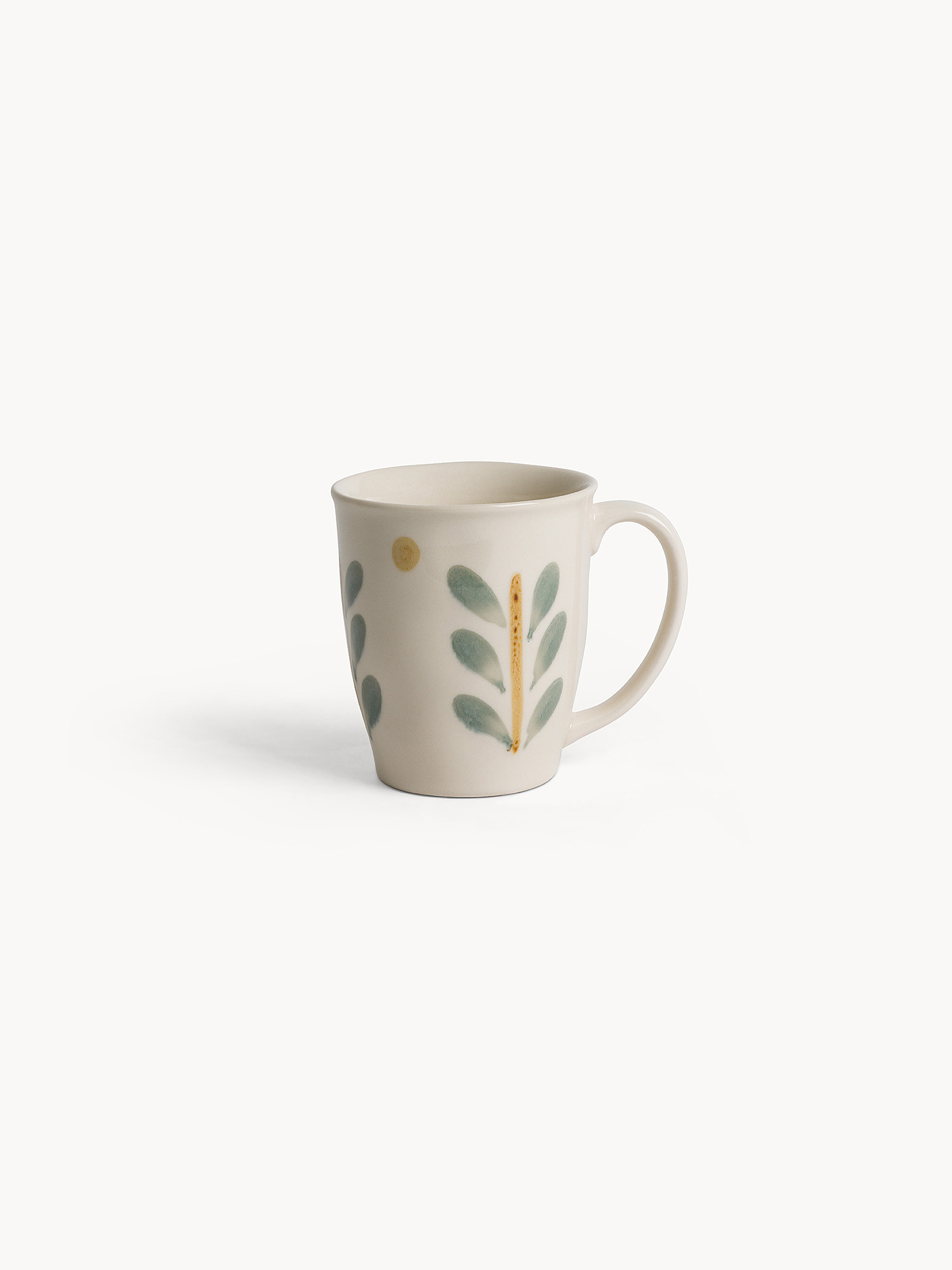 Mug ceramica stoneware dipinto a mano con motivi floreali, Bianco panna, large image number 0