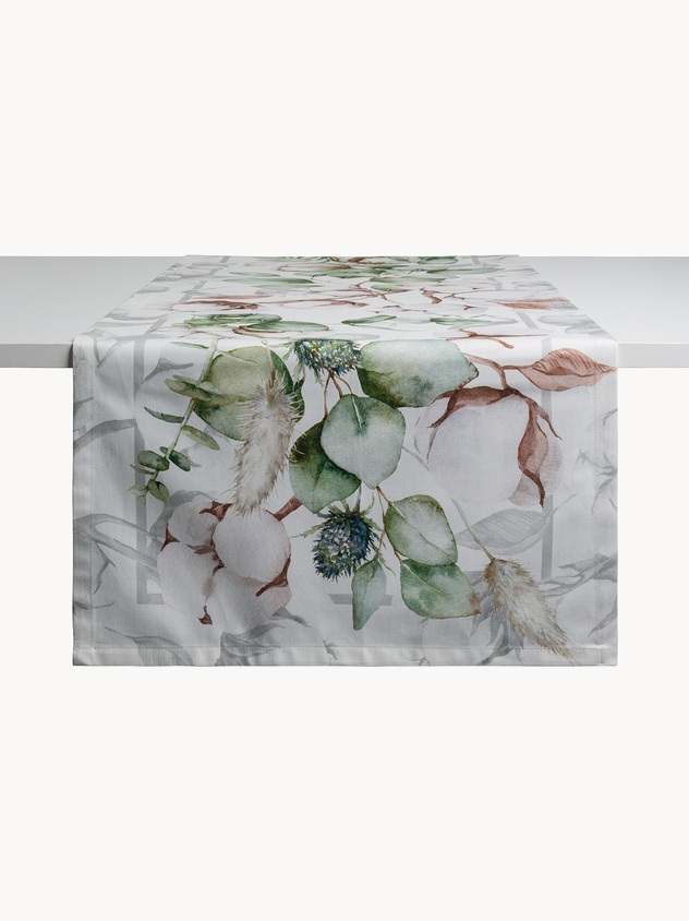Cotton drill runner Cotton flowers by Tessitura Randi