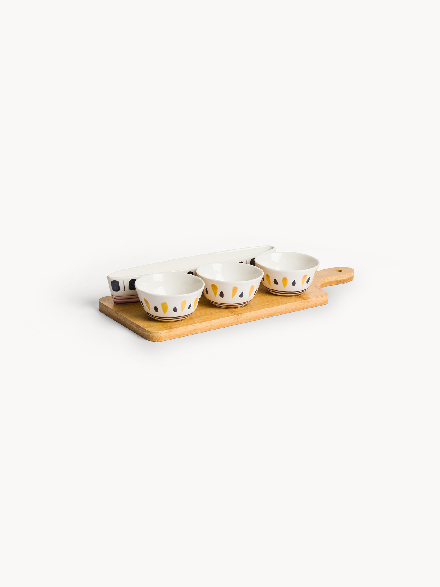 Set of 4 porcelain bowls with bamboo cutting board, Multicolor, large image number 0