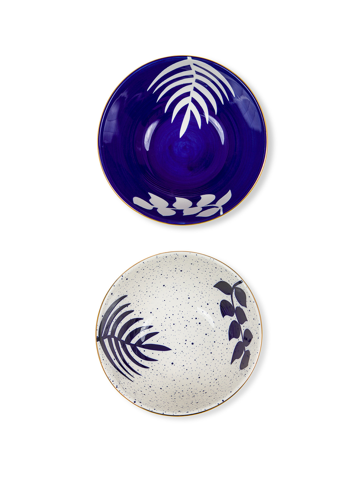 Foliage motif stoneware bowls, Blue, large image number 1