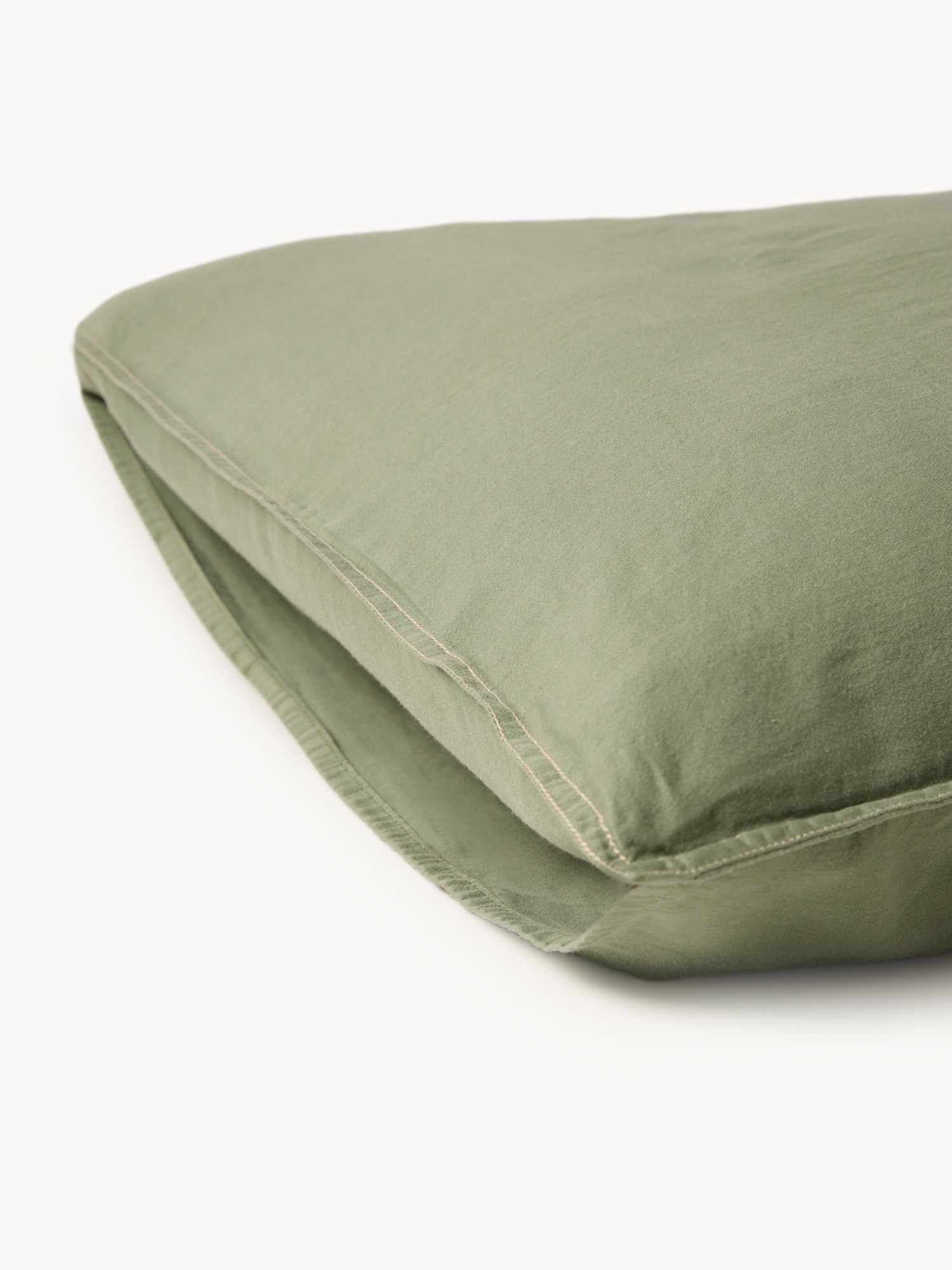 Plain washed cotton sateen pillowcase, Sage Green, large image number 1