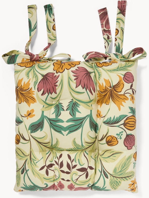 Cuscino da sedia con lacci in panama di cotone con stampa floreale stile western - Prezzo di lancio