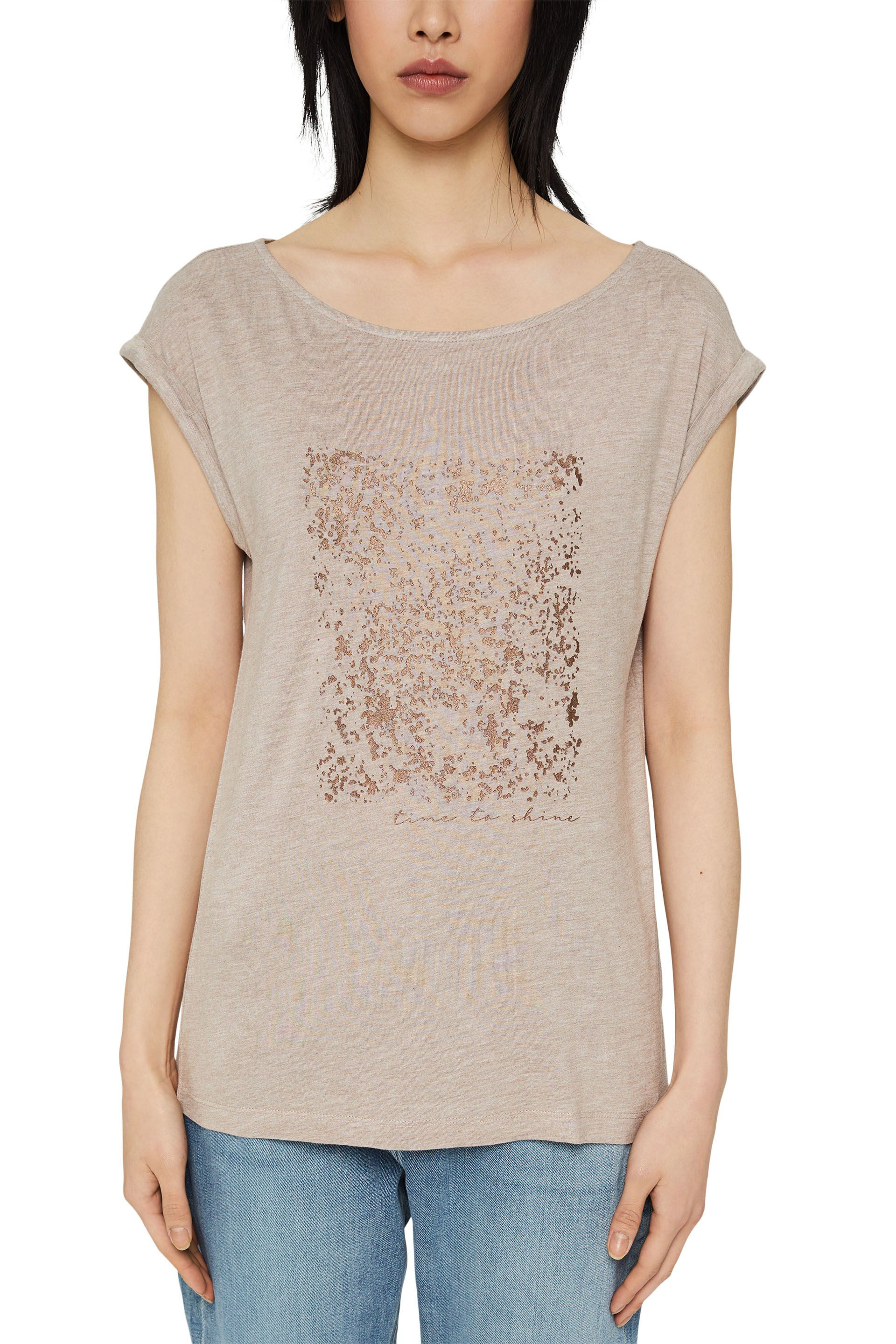 T-shirt in viscosa, Beige torrone, large image number 1