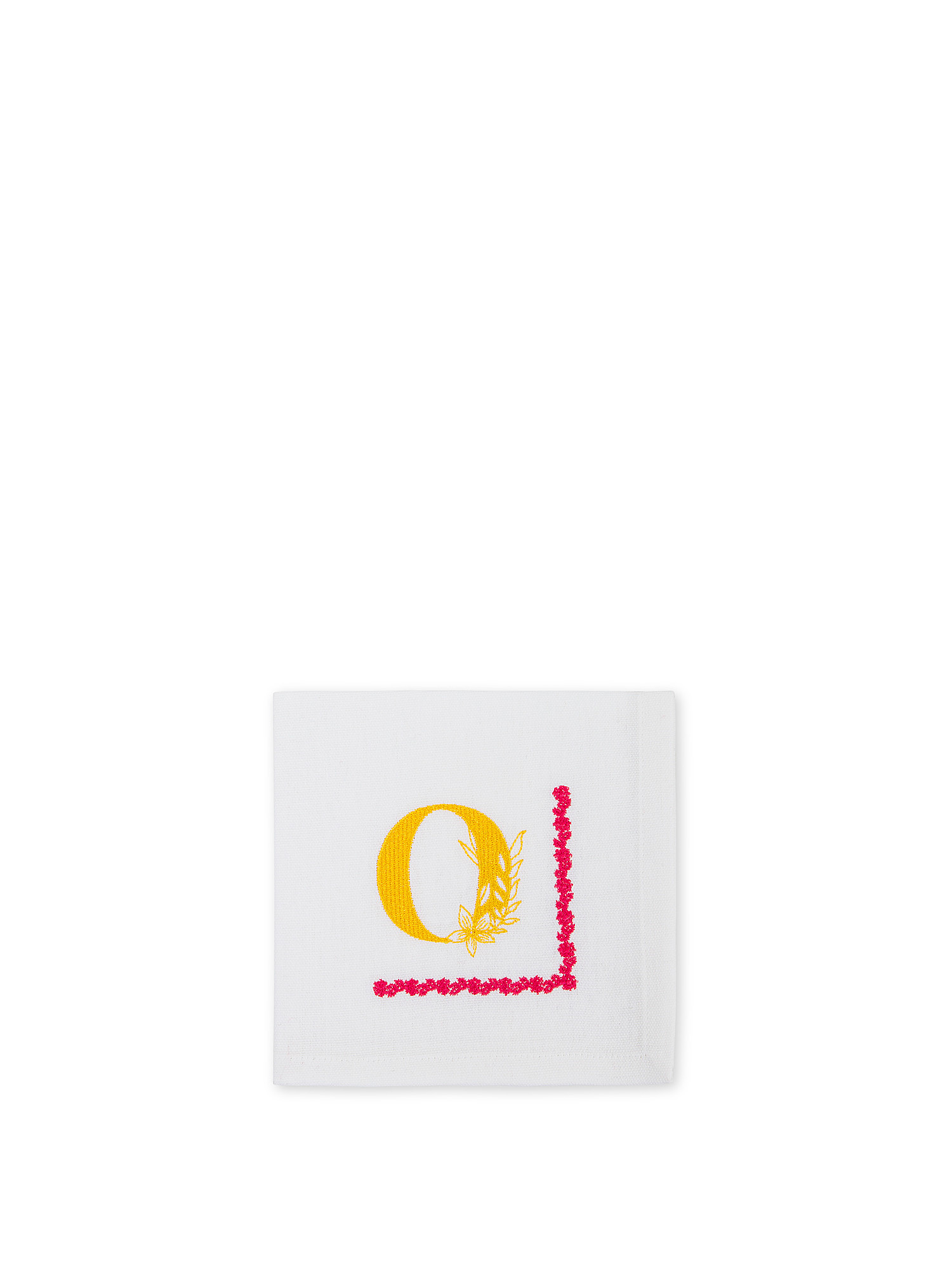 Pure cotton napkin with letter O embroidery, White, large image number 0