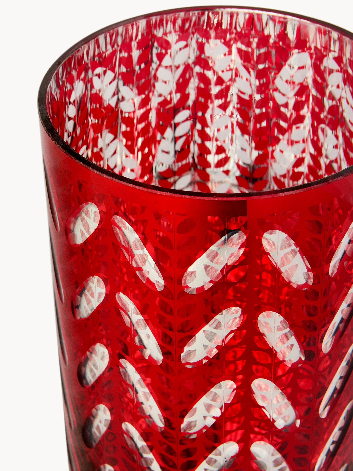 Glass candle holder with leaf decoration, Red, large image number 1