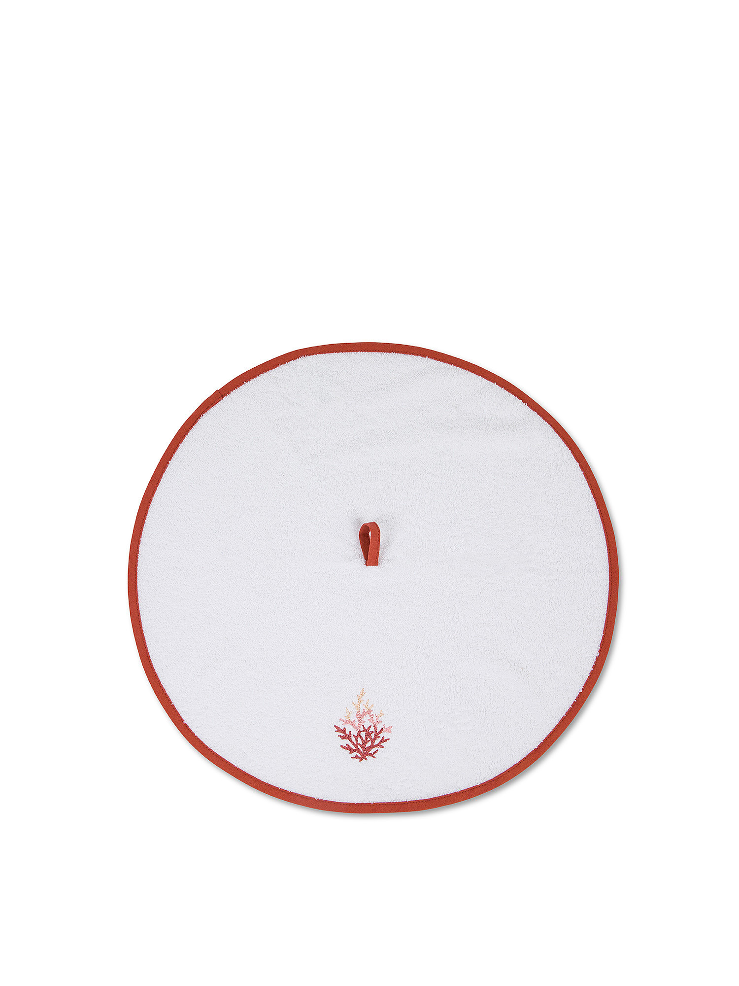 Round tea towel with embroidery., White Red, large image number 1