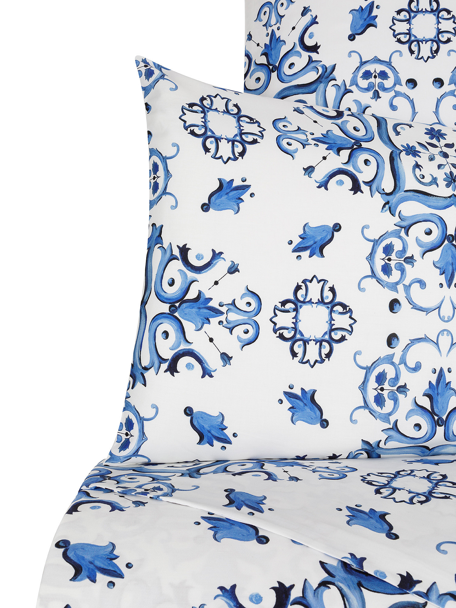 Ornamental patterned cotton satin sheet set, White, large image number 1