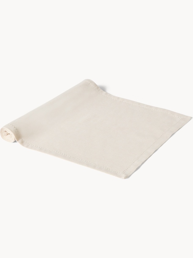 Runner in cotone e lurex con orlo ajour