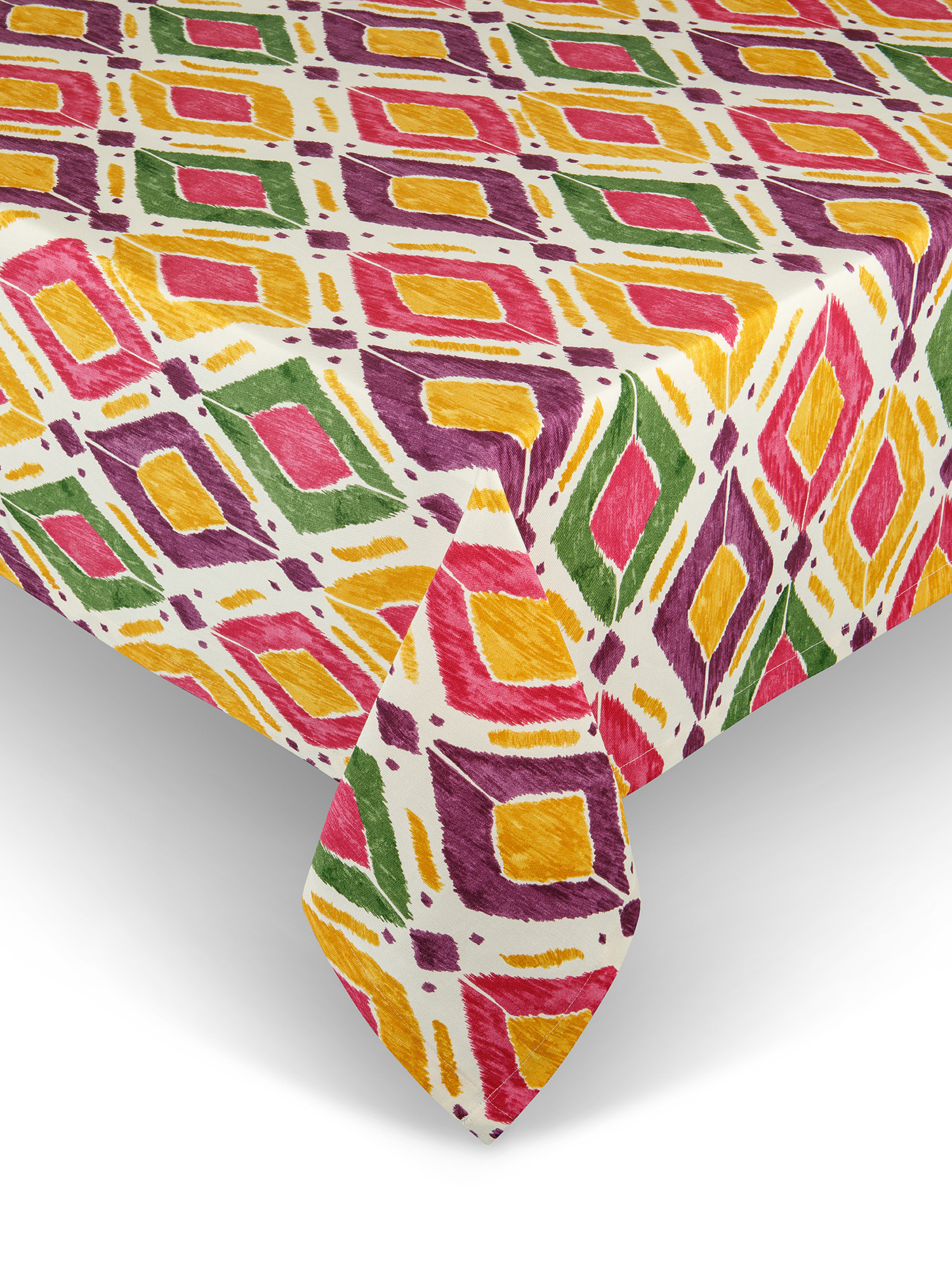 100% cotton tablecloth with rhombus print, Multicolor, large image number 0