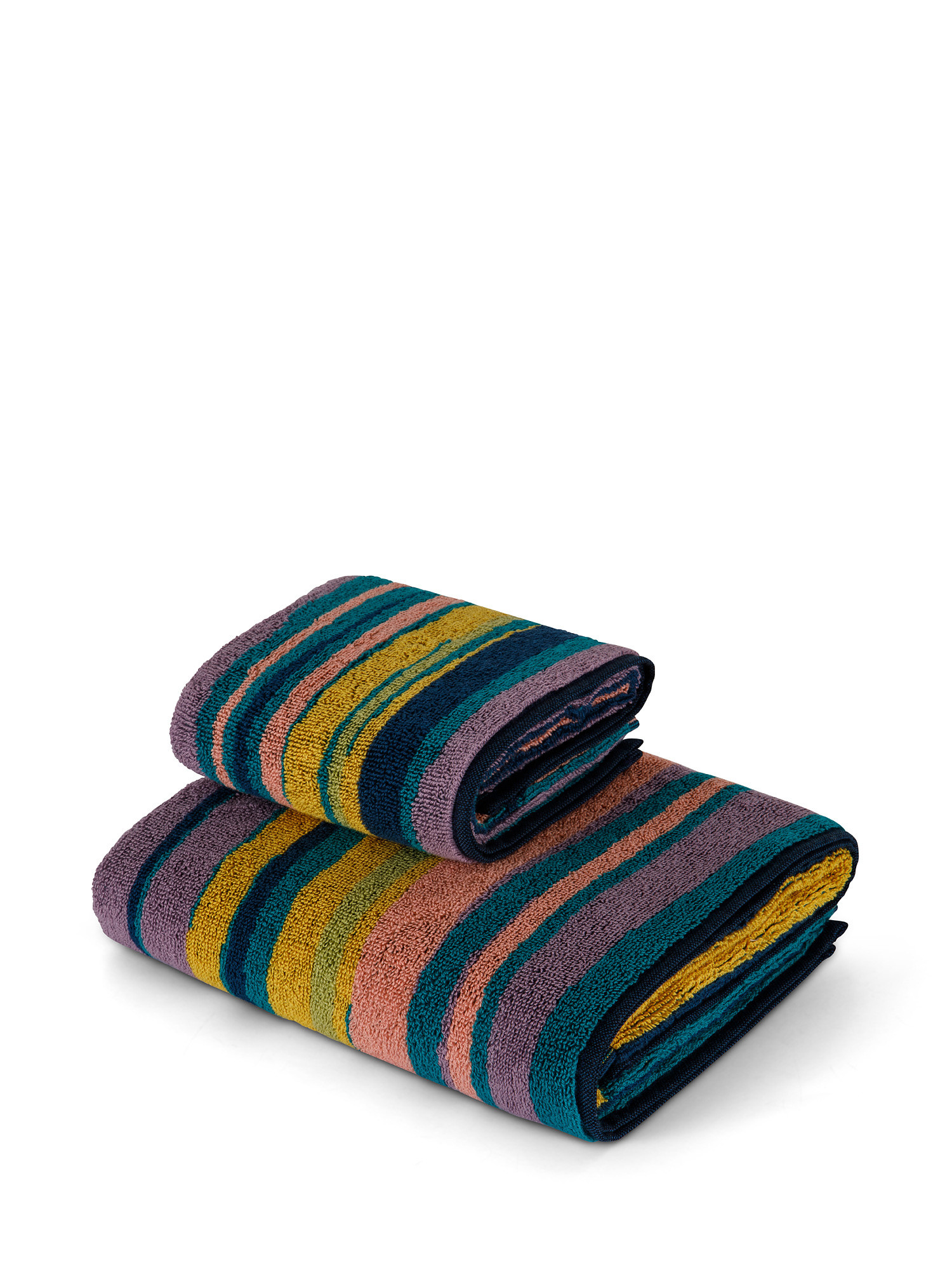 Asciugamano cotone jacquard motivo righe camouflage, Multicolor, large