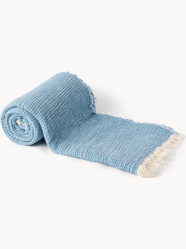 Telo arredo in doppia garza di cotone con frangette