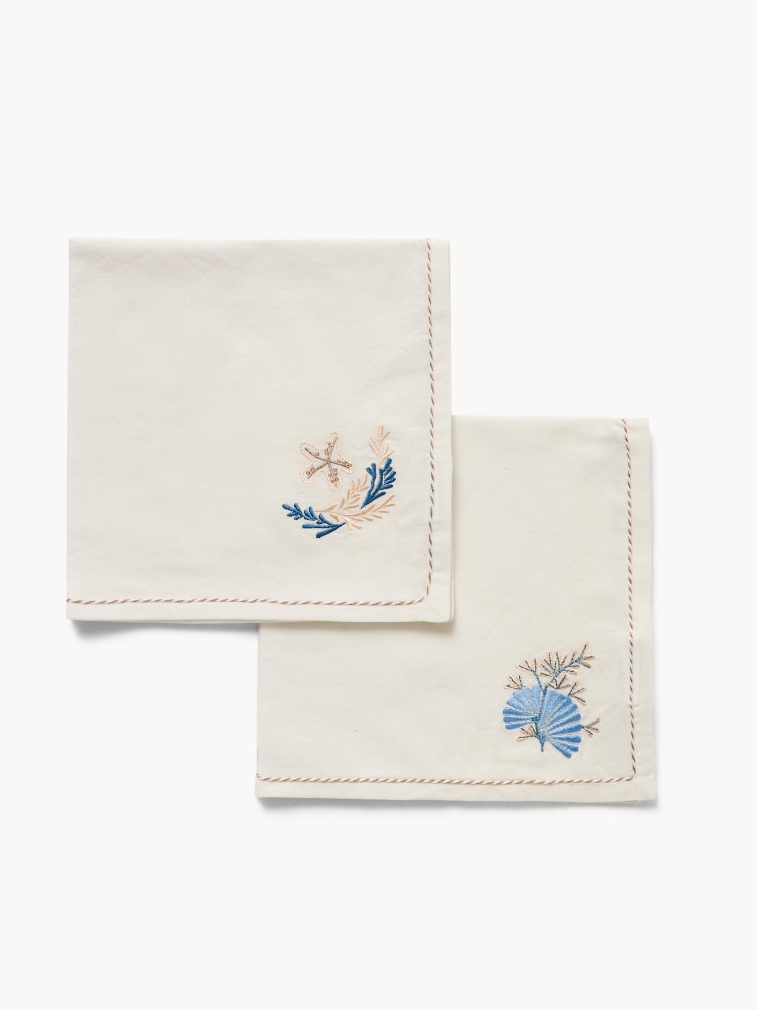 Set 2 tovaglioli in cotone con ricamo marino, Bianco/Azzurro, large image number 0