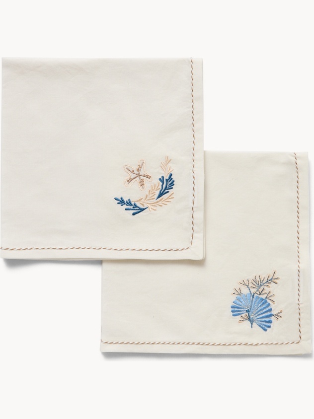Set 2 tovaglioli in cotone con ricamo marino