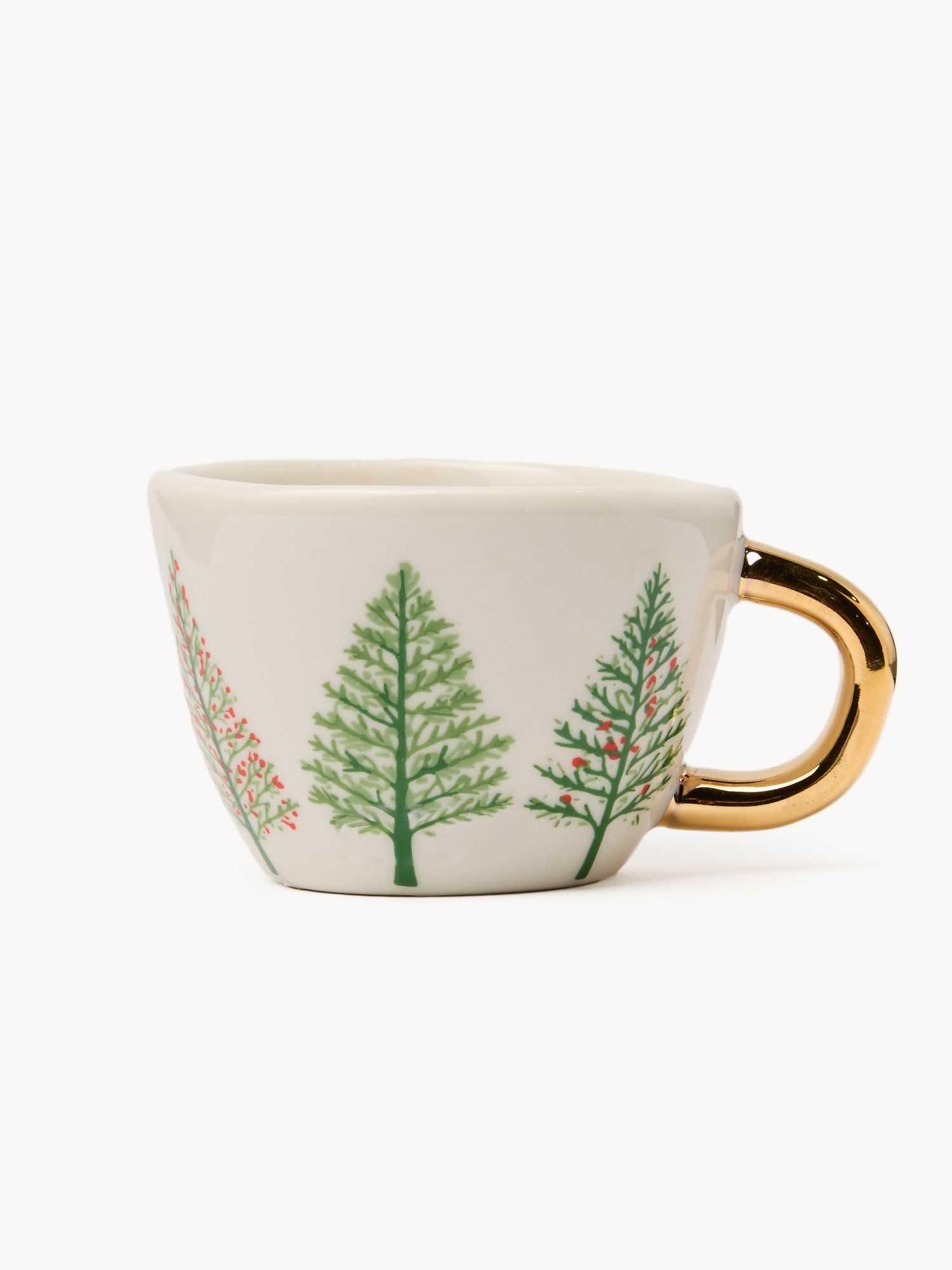 Stoneware coffee cup with a Christmas tree motif, Verde/Oro, large image number 0