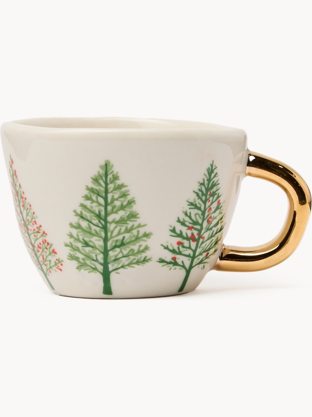 Stoneware coffee cup with a Christmas tree motif