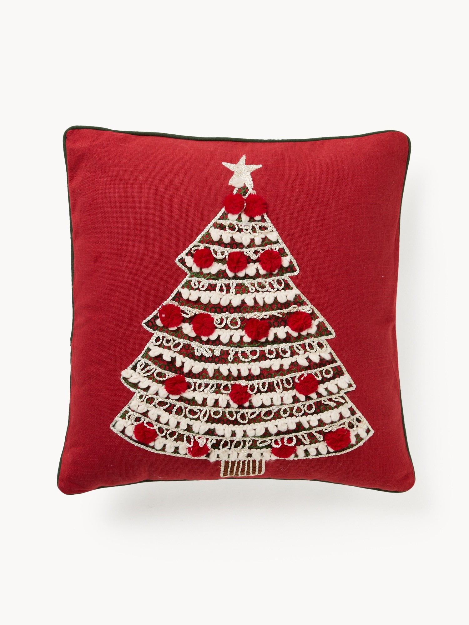 Cushion with Christmas tree embroidery 45x45cm, Red, large image number 0