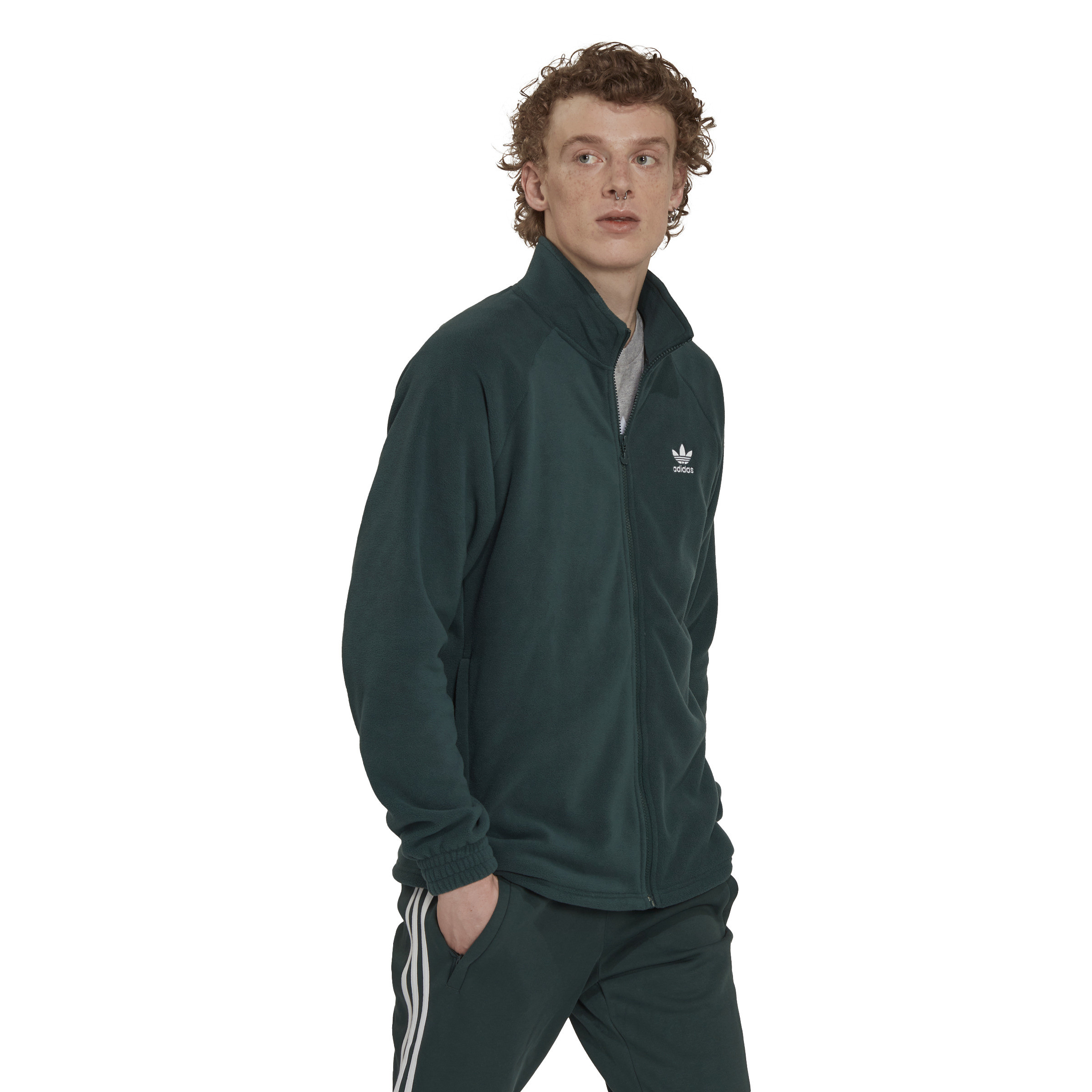 Adidas - Giacca adicolor classics trefoil in pile, Verde scuro, large image number 2