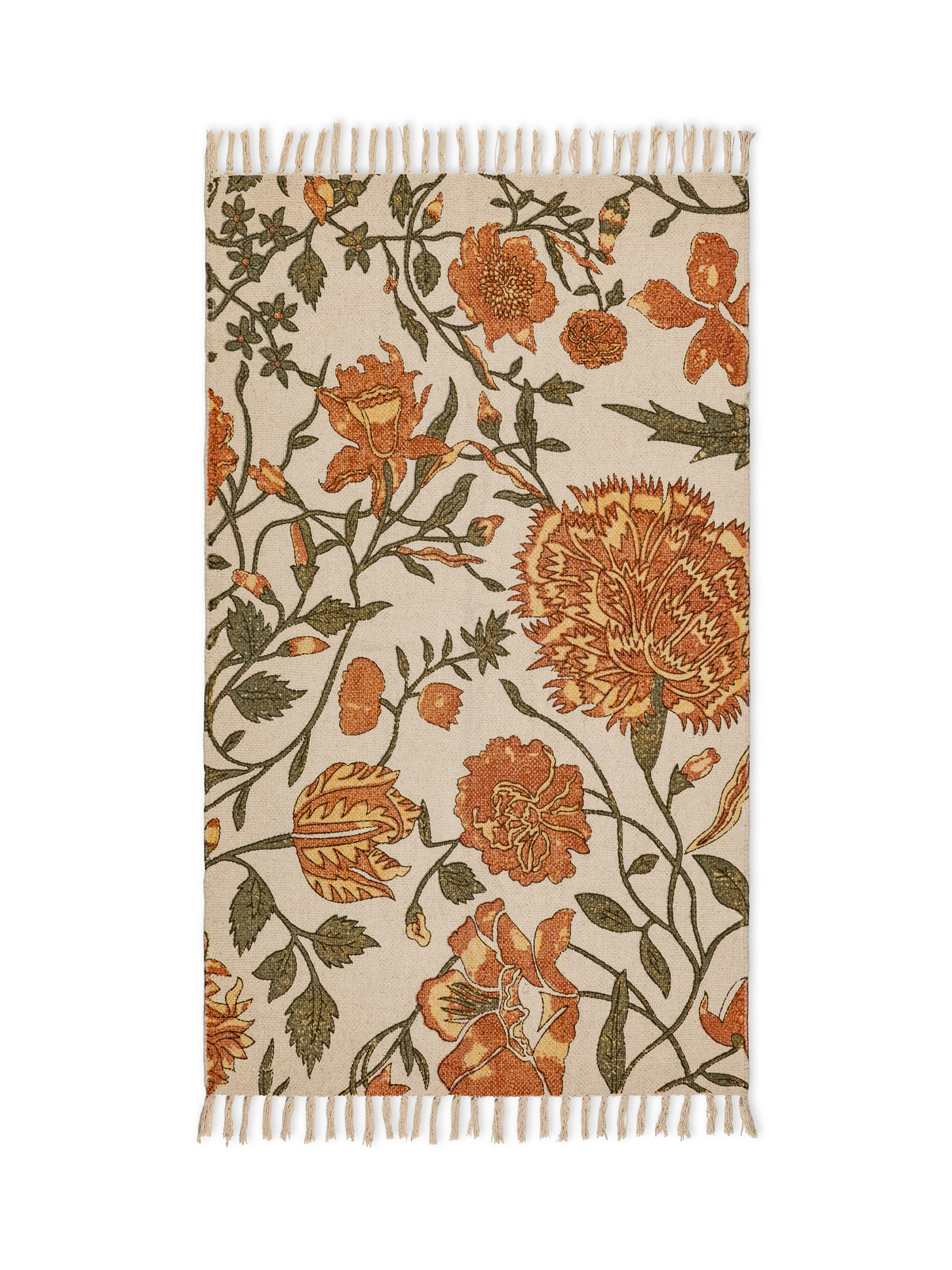 Cotton rug with floral motif, Light Beige, large image number 0