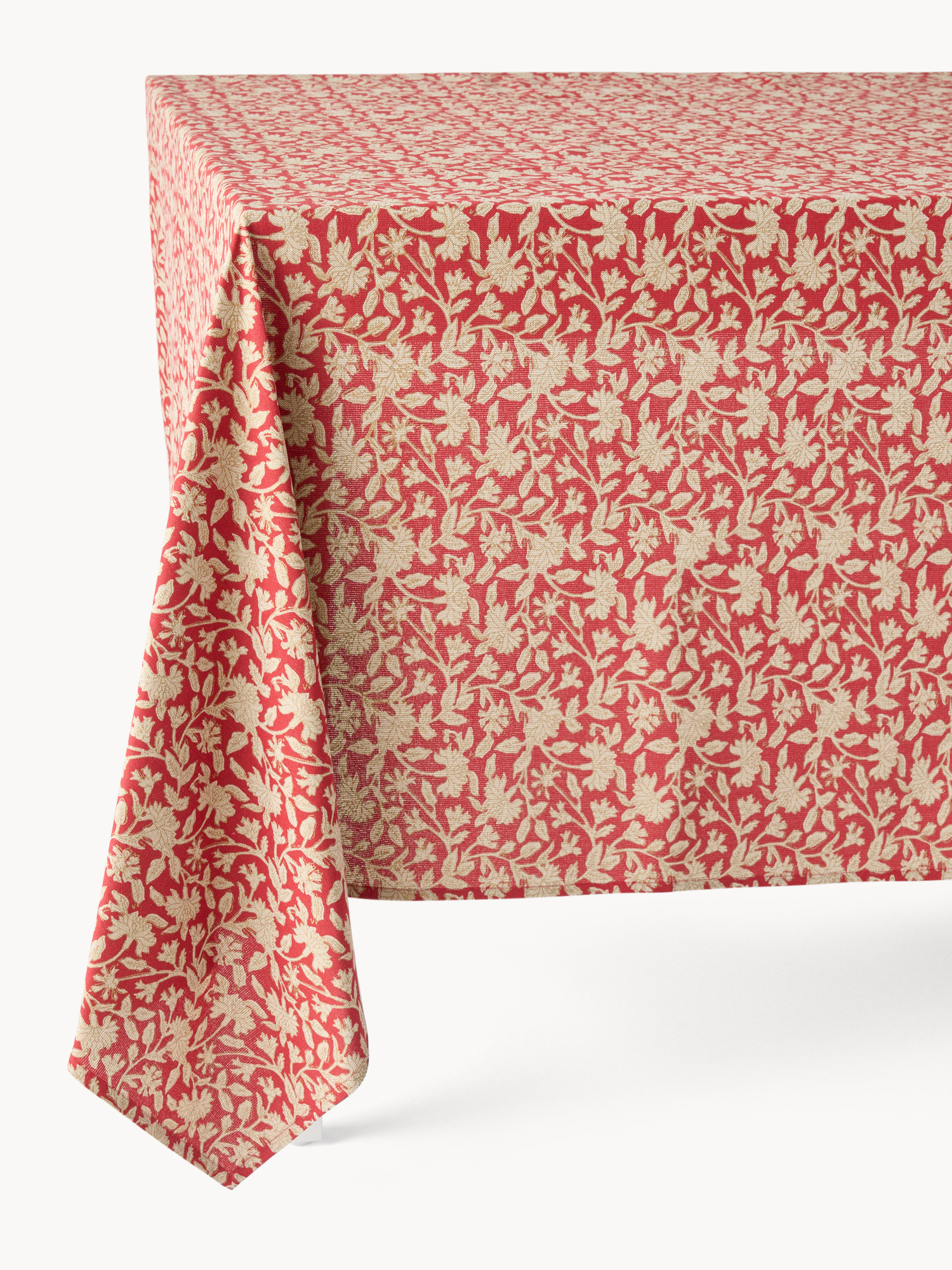 Pure cotton tablecloth with hand-printed pattern and gold details, Red, large image number 0