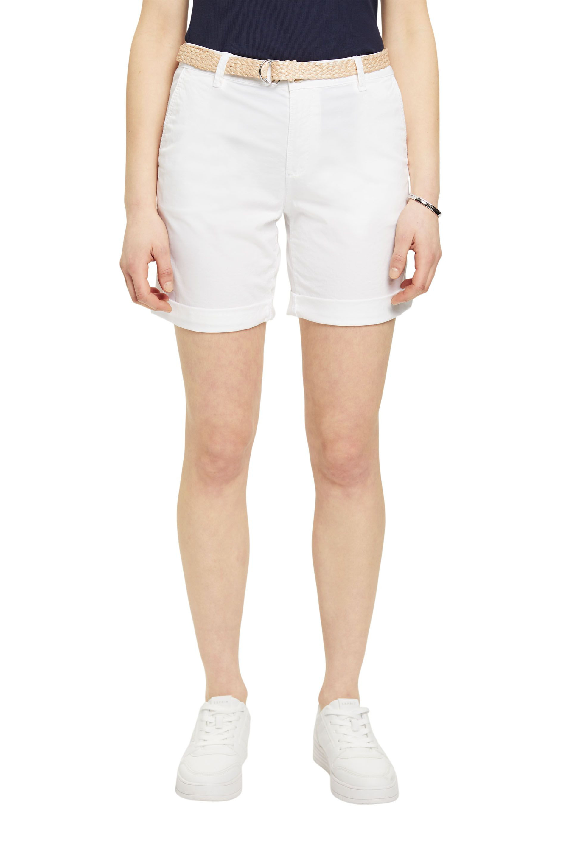 Esprit - Shorts con cintura intrecciata in rafia, Bianco, large image number 2
