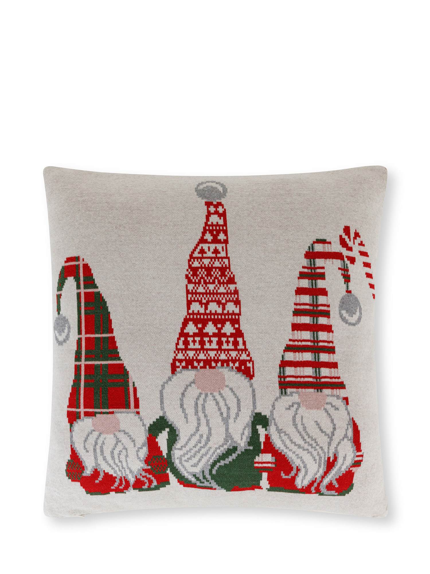 Jacquard knitted cushion with gnomes 45x45 cm, Light Beige, large image number 0